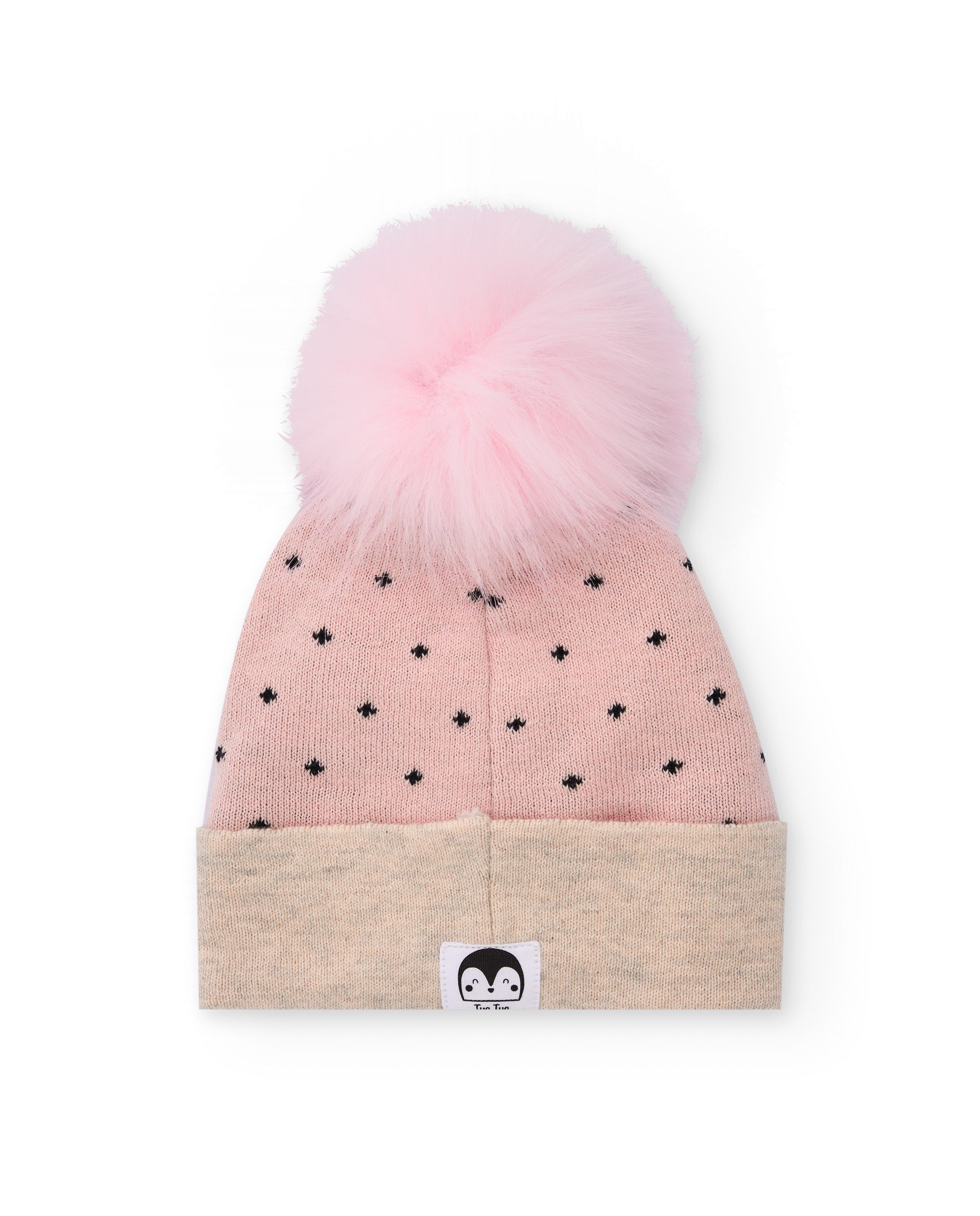 Gorro para recién nacido en rosa con pompón y diseño de carita