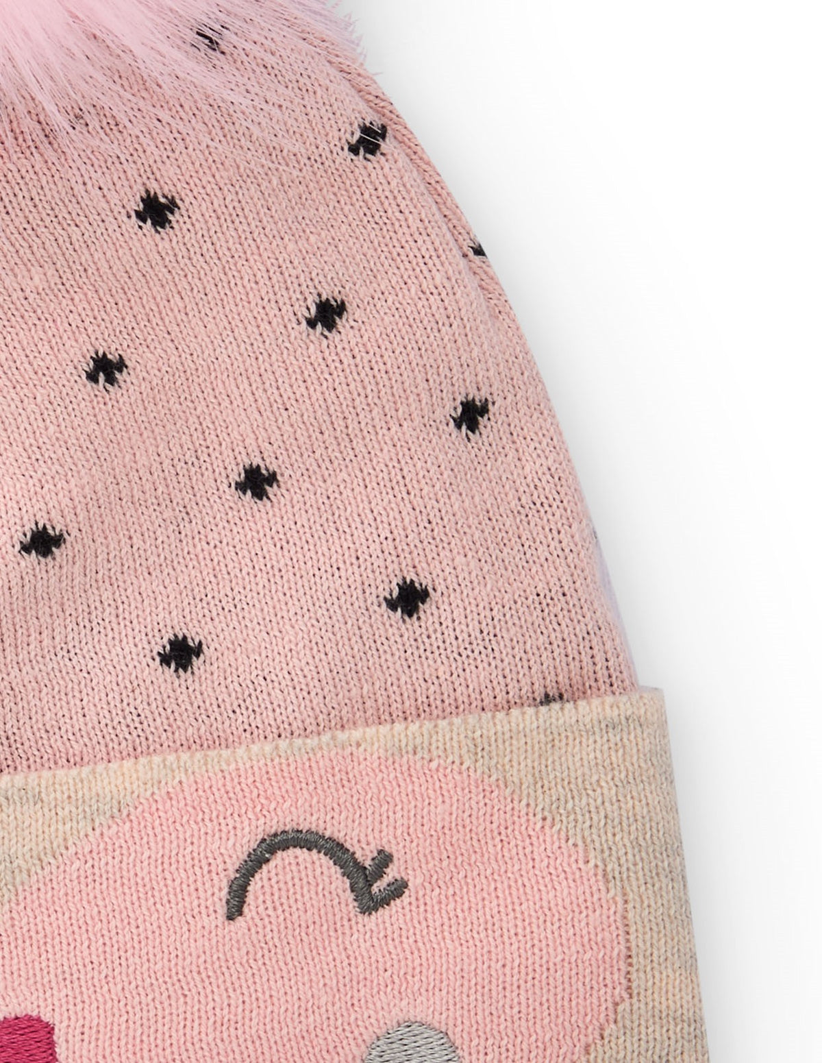 Gorro para recién nacido en rosa con pompón y diseño de carita