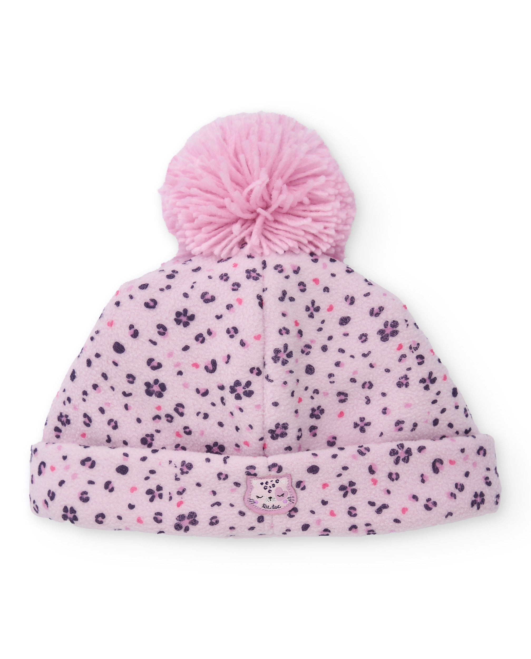 Gorro rosa para recién nacido de diseño floral y pompón