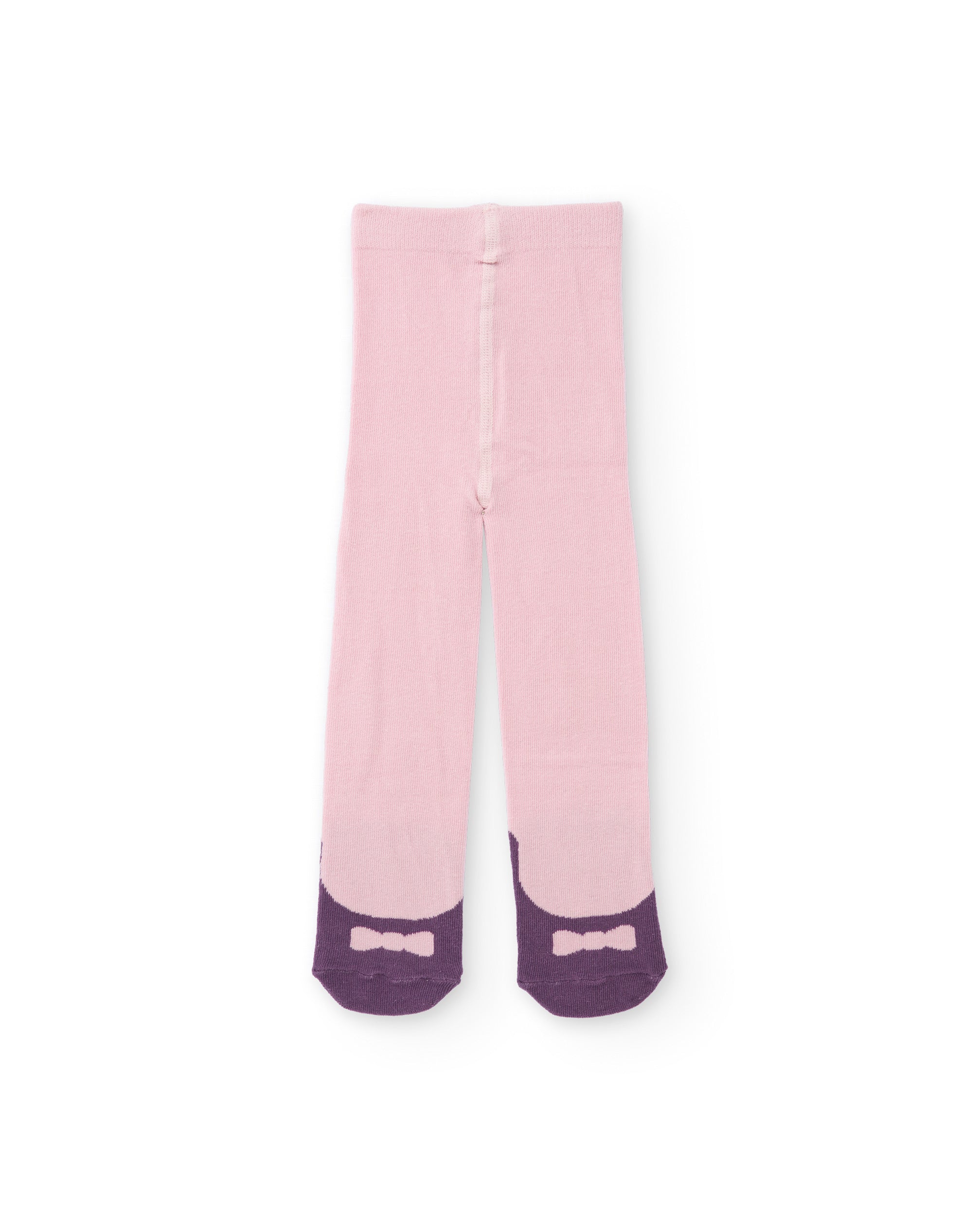 Medias de punto para niña en color rosa con diseño de moño