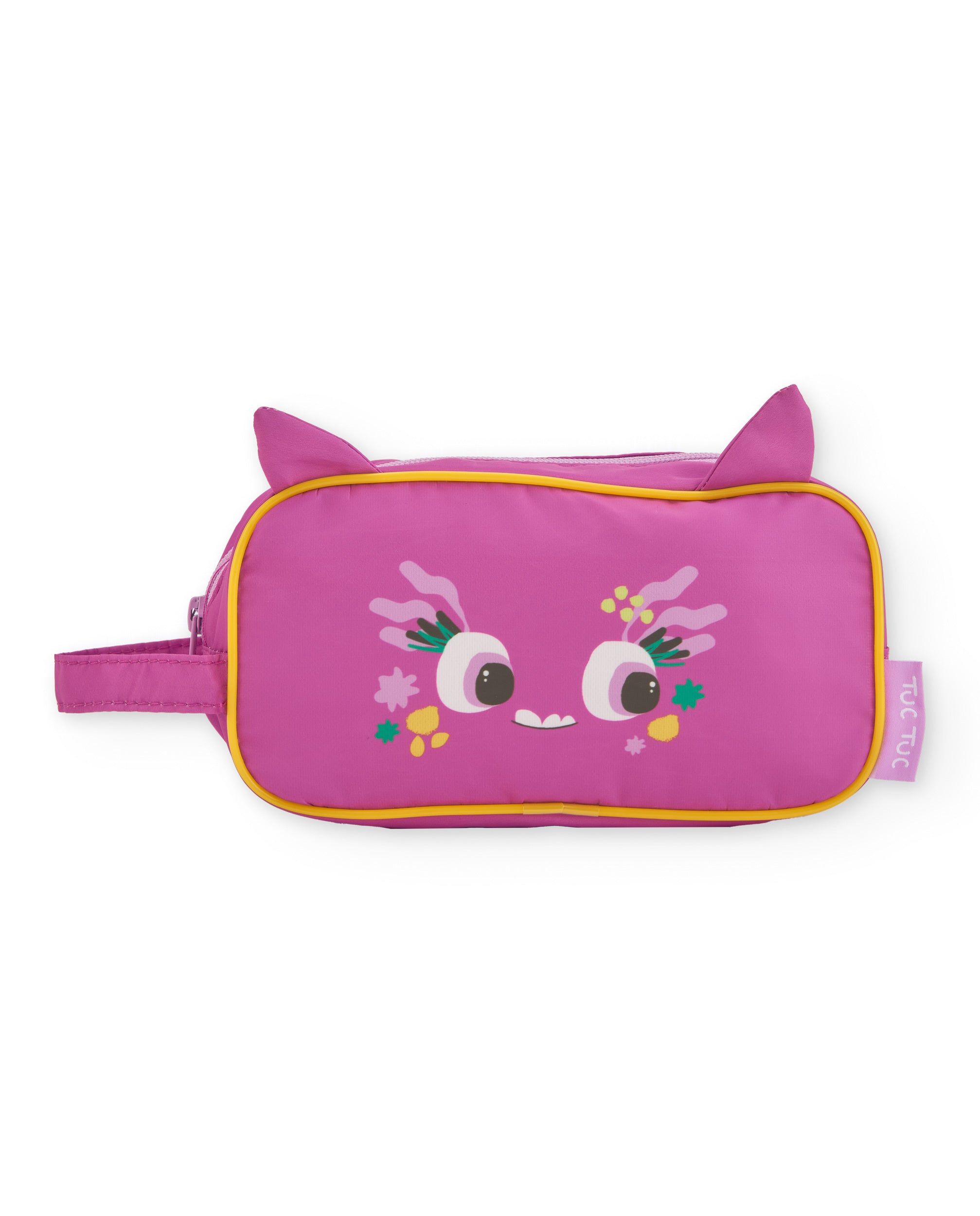 Neceser para niña color fucsia con diseño de carita divertida y