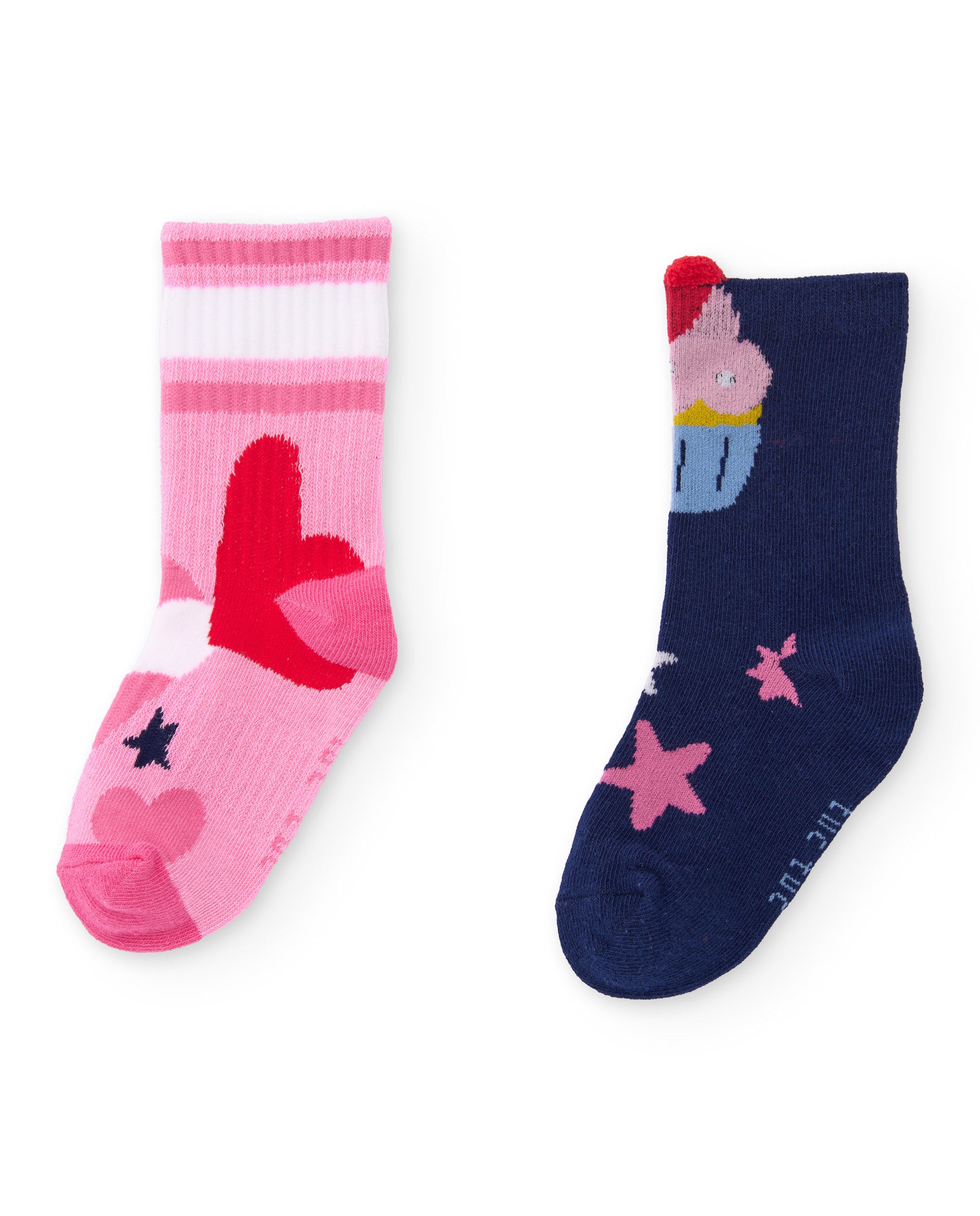 Pack de dos pares de calcetines para niña en azul marino y rosa