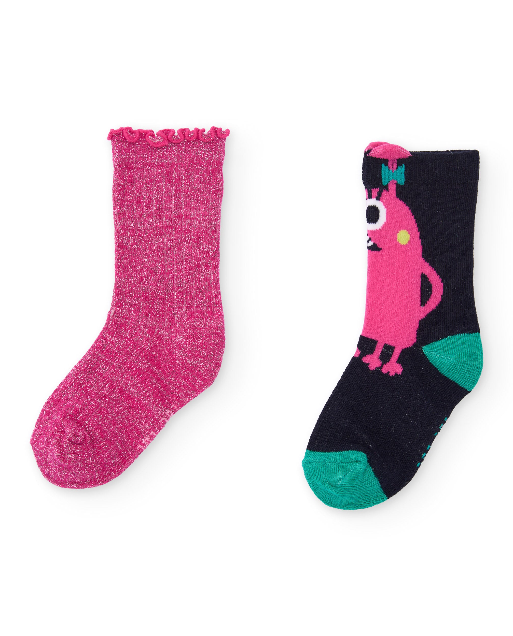 Pack de calcetines para niña en tonos fucsia y negro con diseño