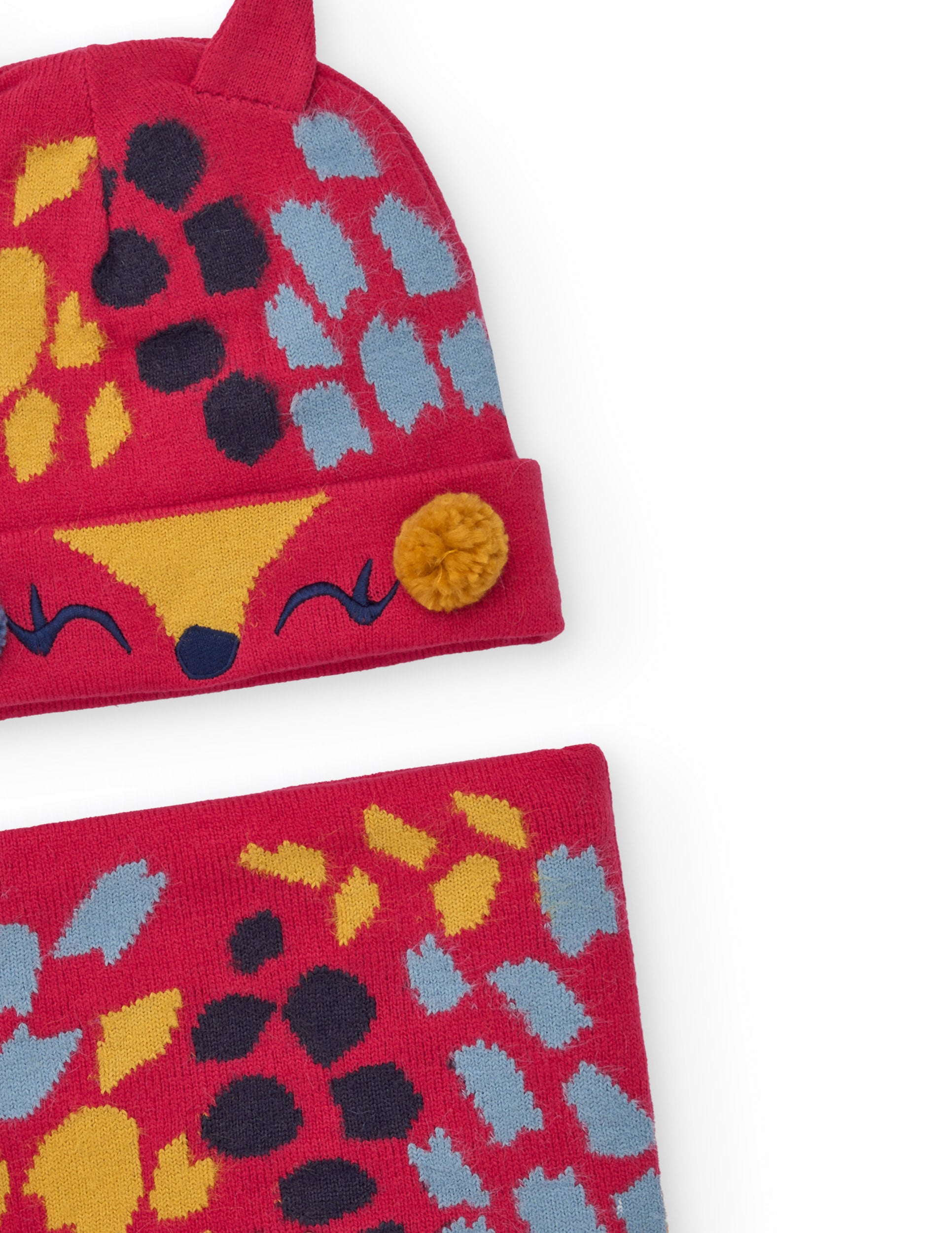 Pack de gorro y cuello para niña en rojo con estampado