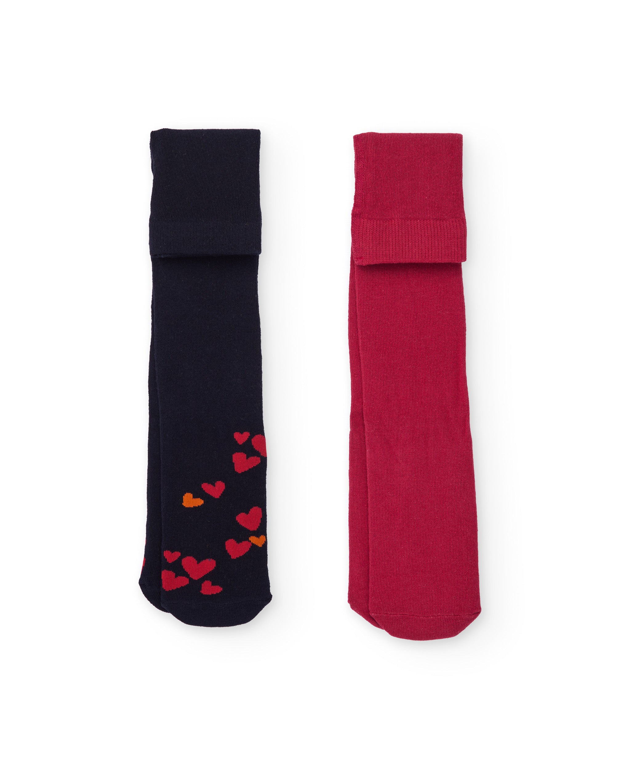 Pack de leotardos para niña en rojo y azul marino con corazones
