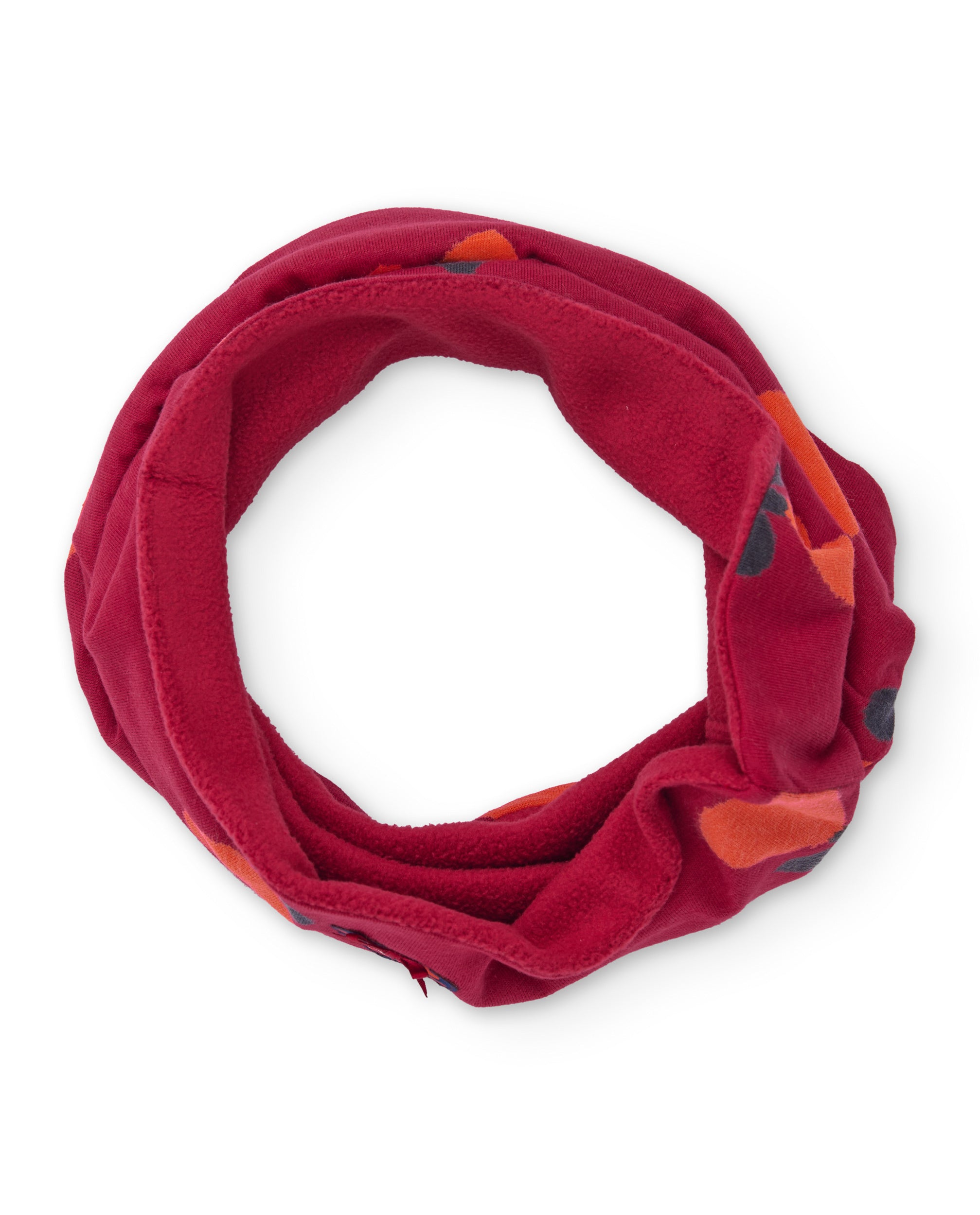 Cuello tubular para niña en rojo con estampado de corazones