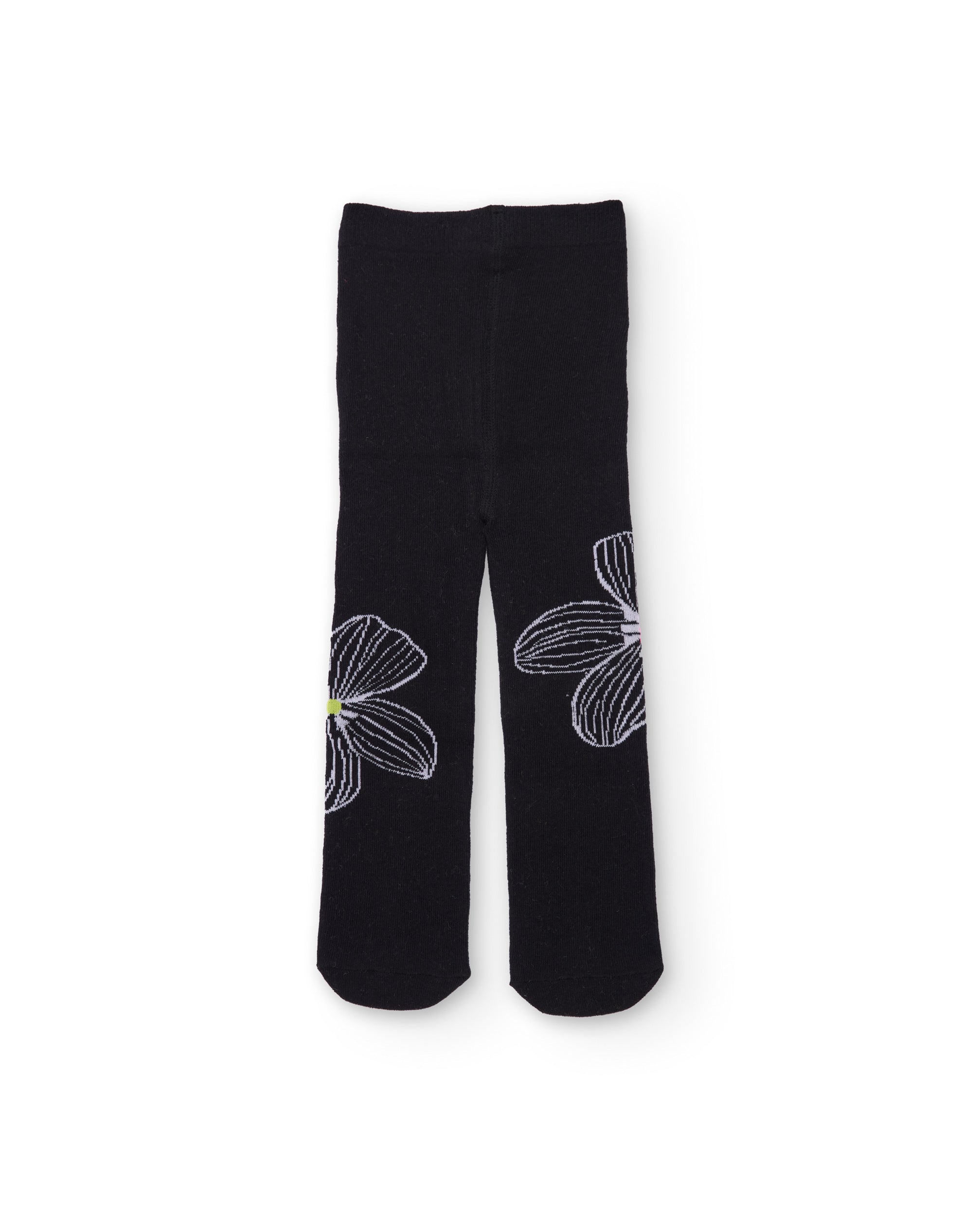 Pack de leotardos para niña en negro con flor y verde liso