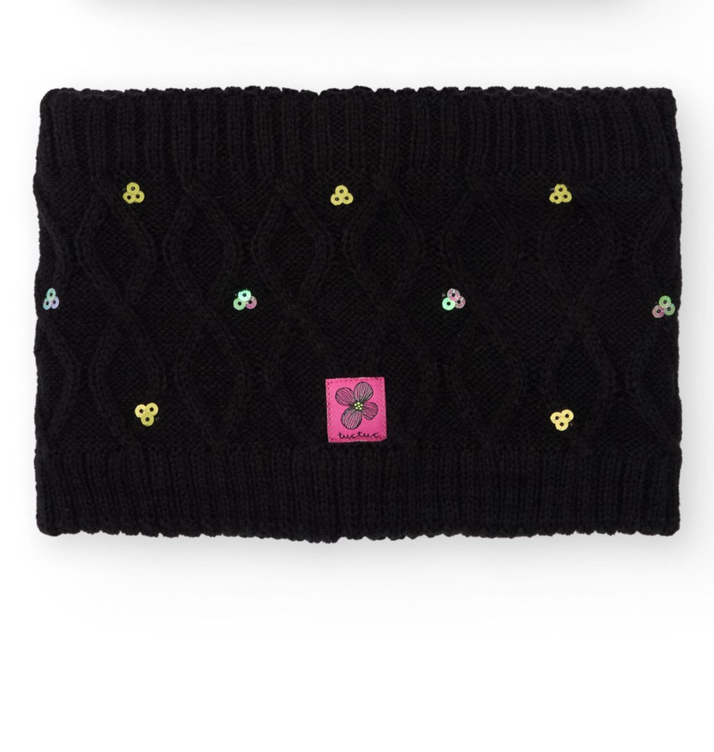 Cuello de punto para niña en color negro con lentejuelas