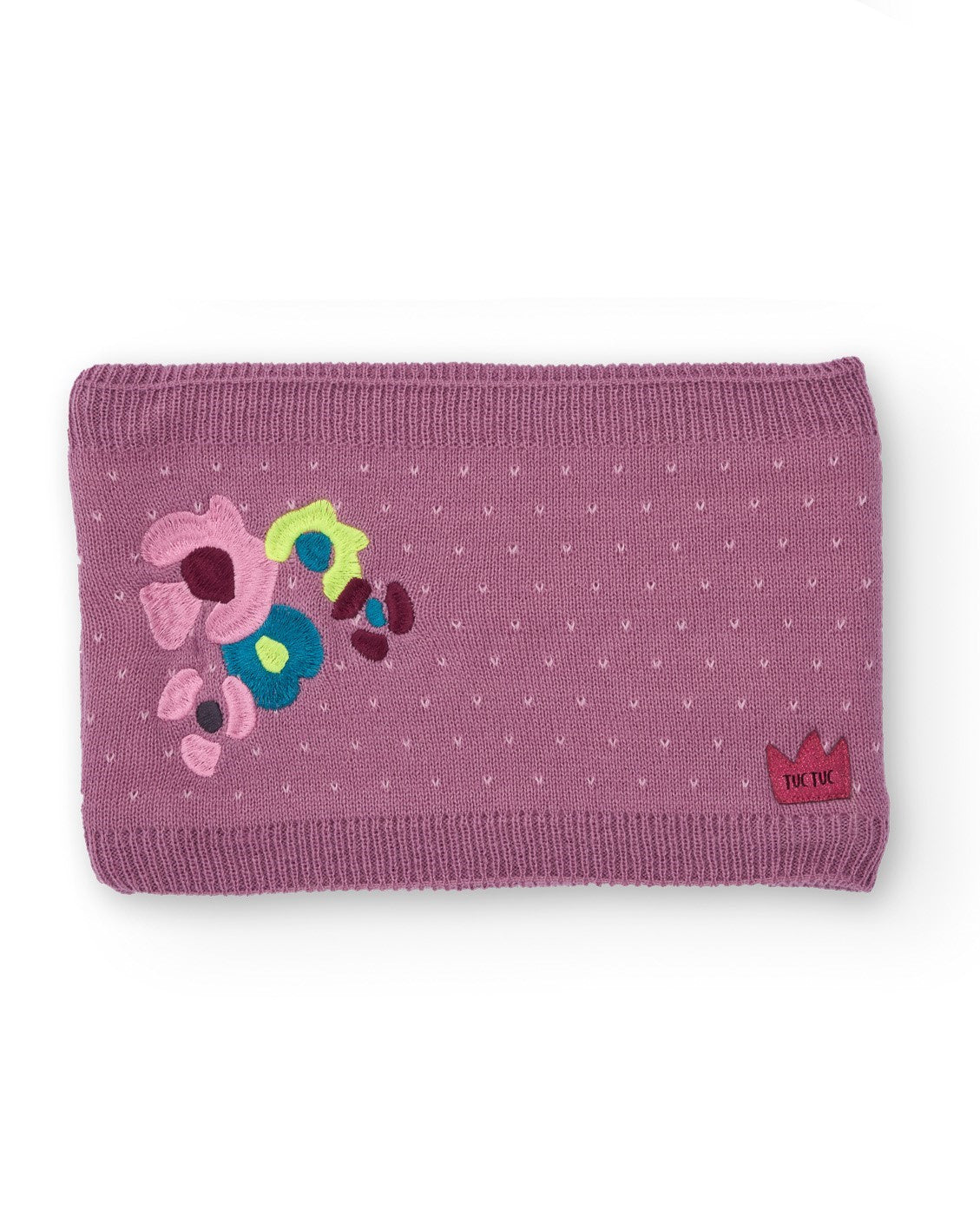 Cuello de punto para niña en color malva con bordado floral