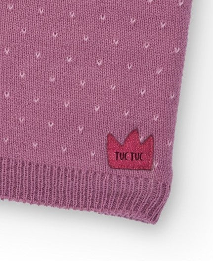 Cuello de punto para niña en color malva con bordado floral