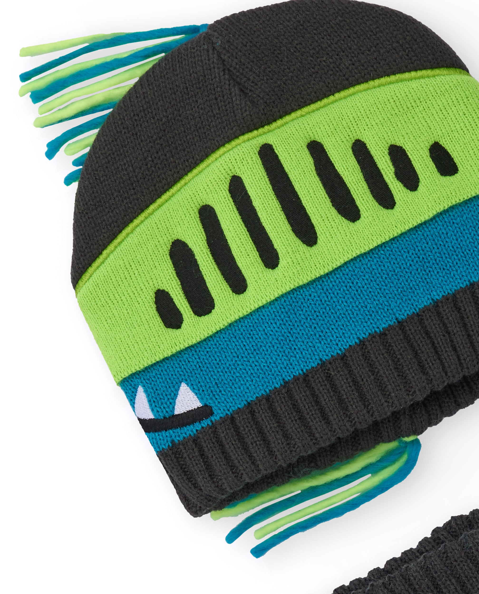Pack de gorro y cuello en punto para niño en gris con diseño de