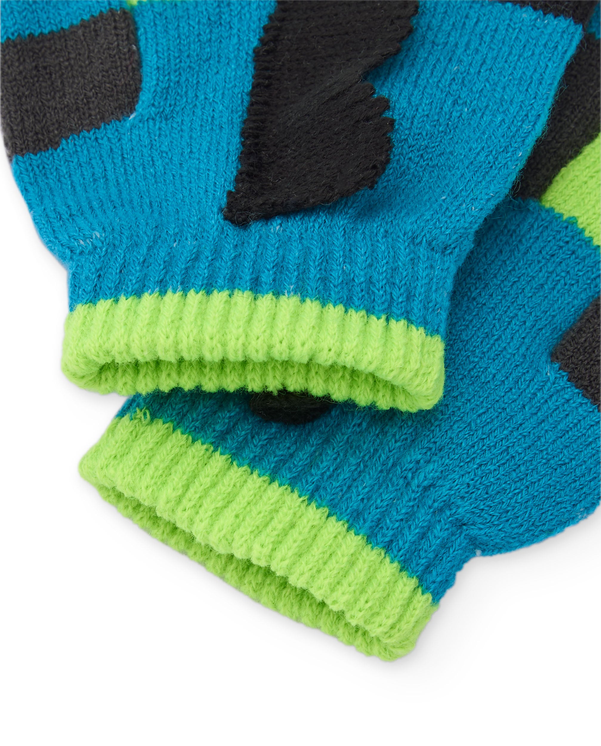 Guantes de punto para niño en azul con diseño de dinosaurio