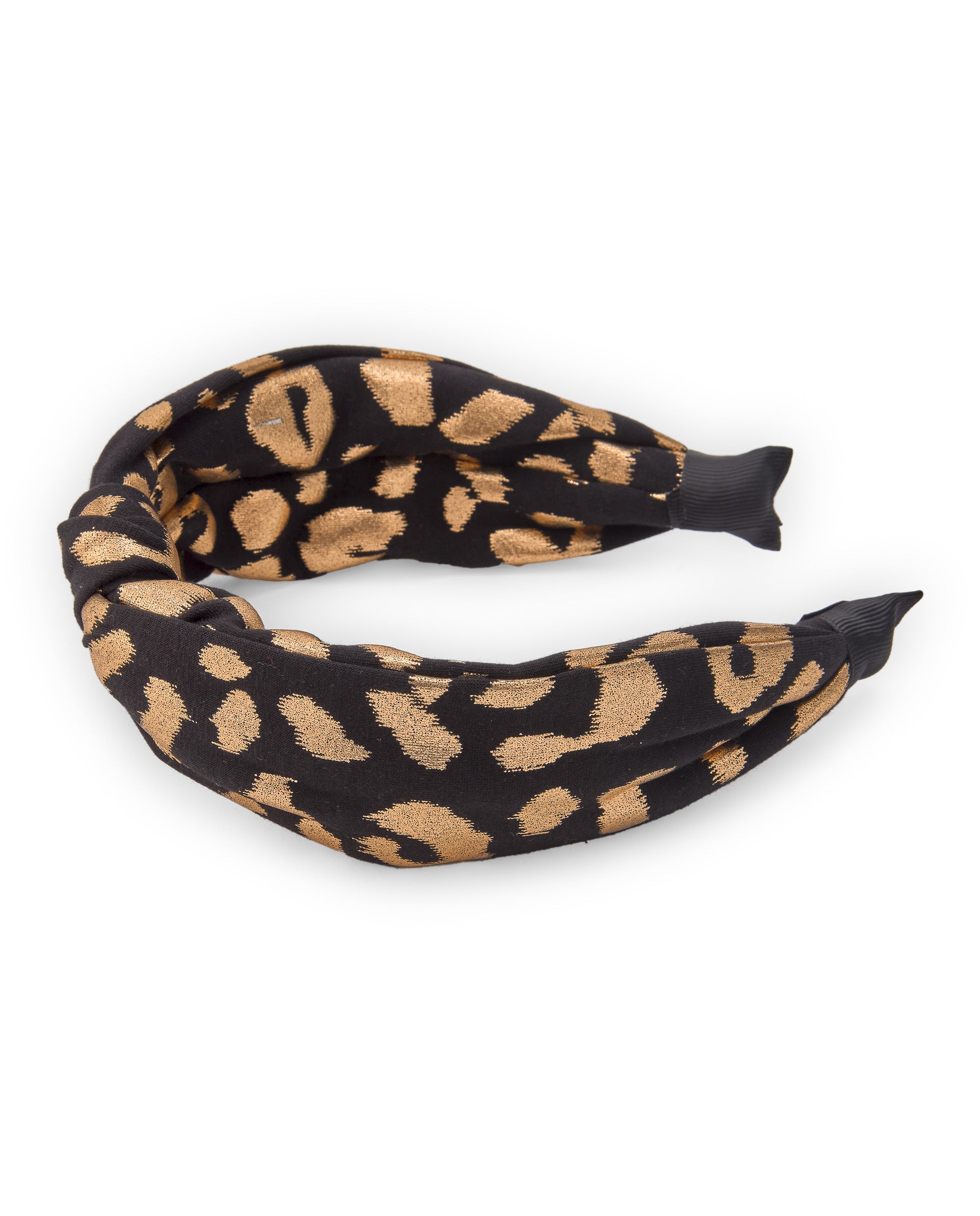 Diadema de niña con estampado de leopardo dorado