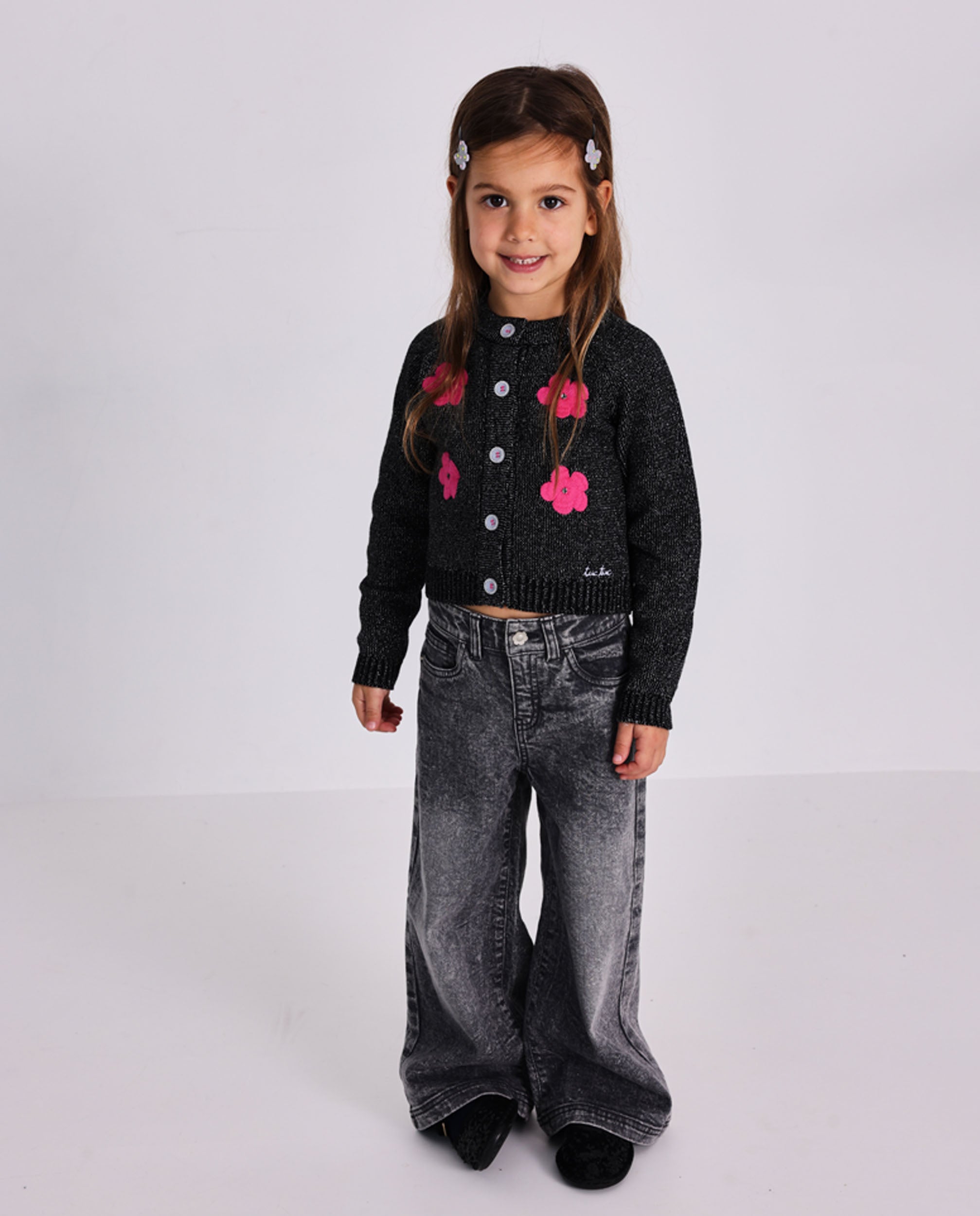 Pantalón largo denim de niña en gris lavado