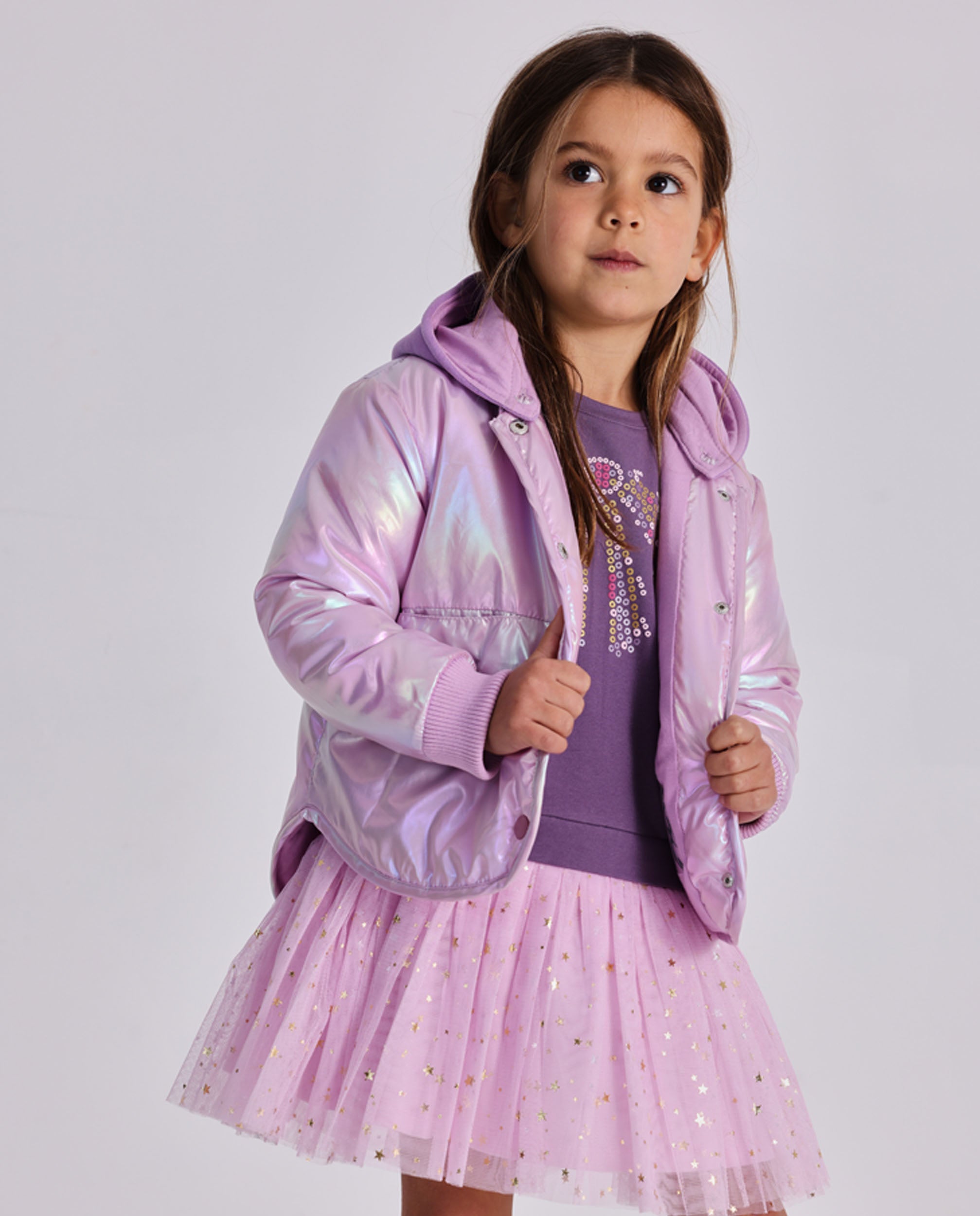 Parka de niña en tono rosa brillante con capucha