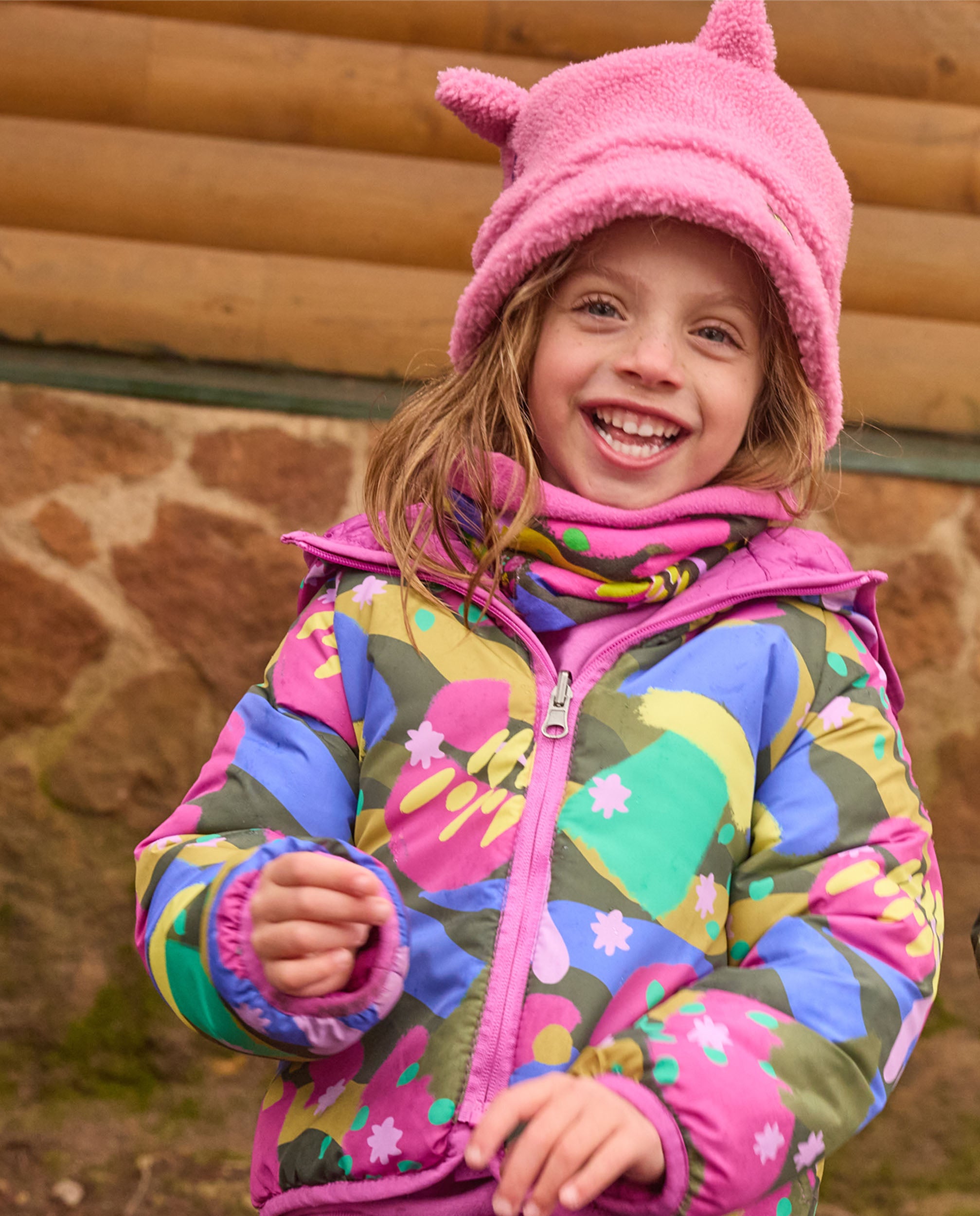Chaqueta acolchada reversible para niña estampado multicolor