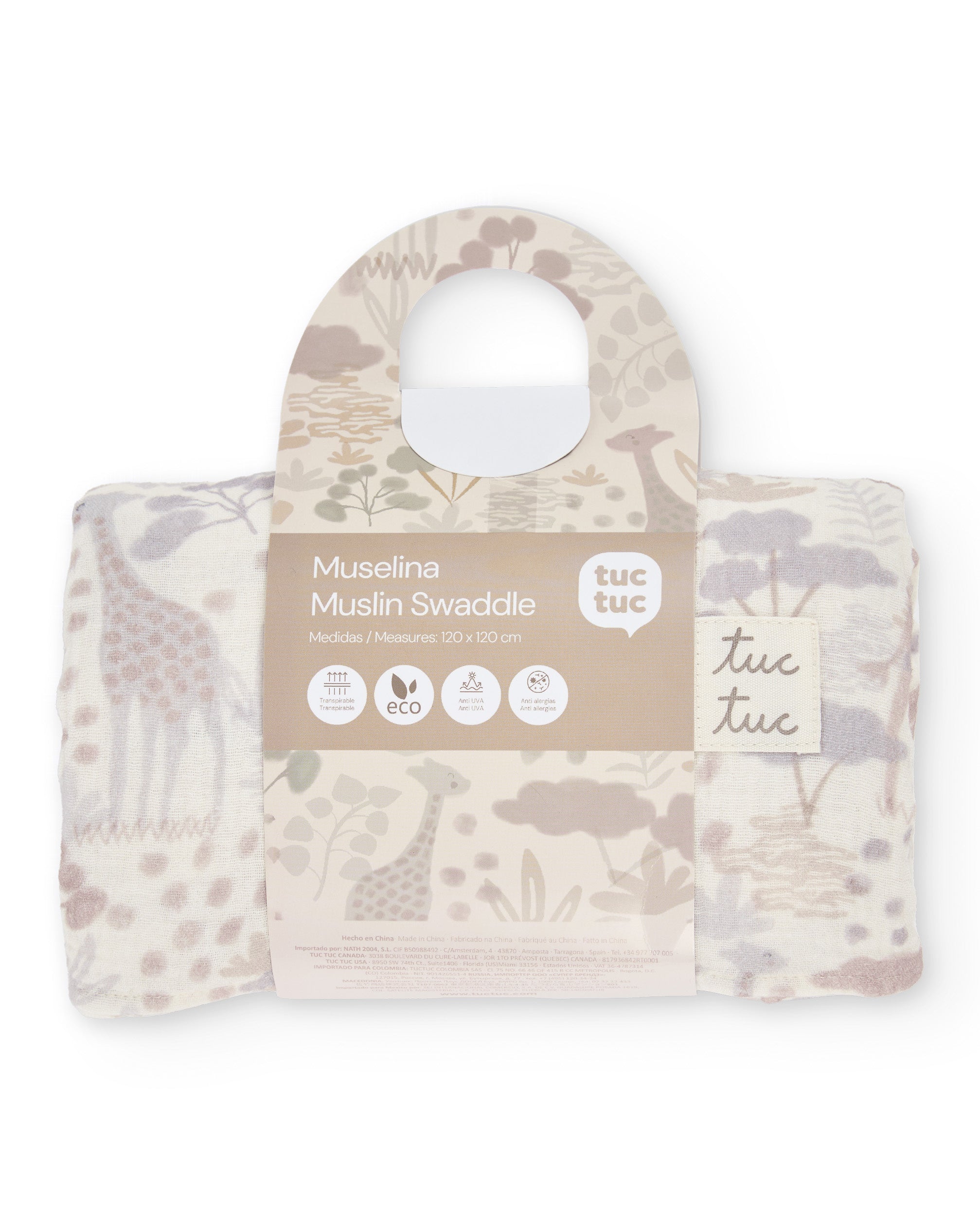 Muselina de bebé con estampado de jirafas en tonos neutros