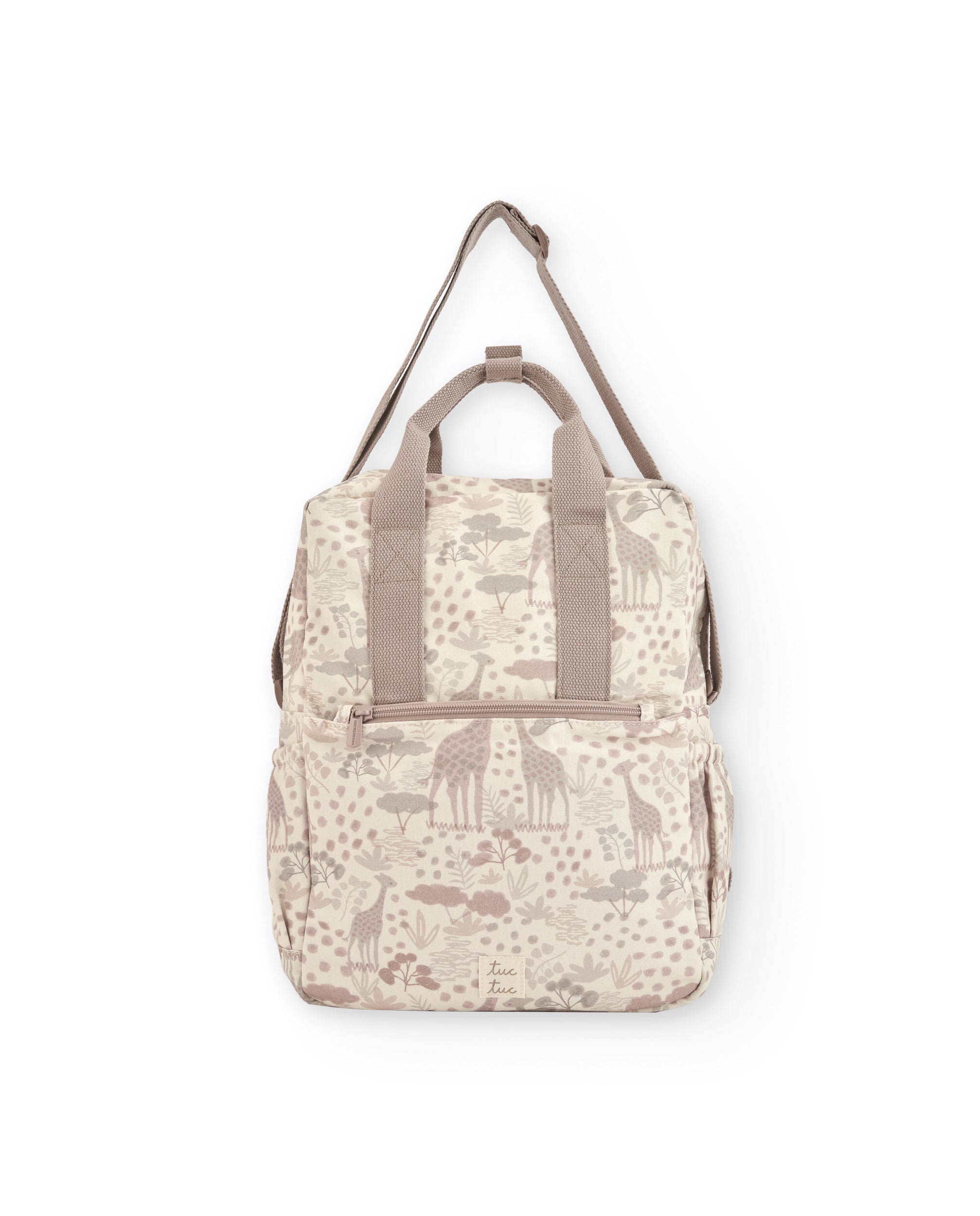 Mochila de paseo para bebé con estampado de jirafas en tonos