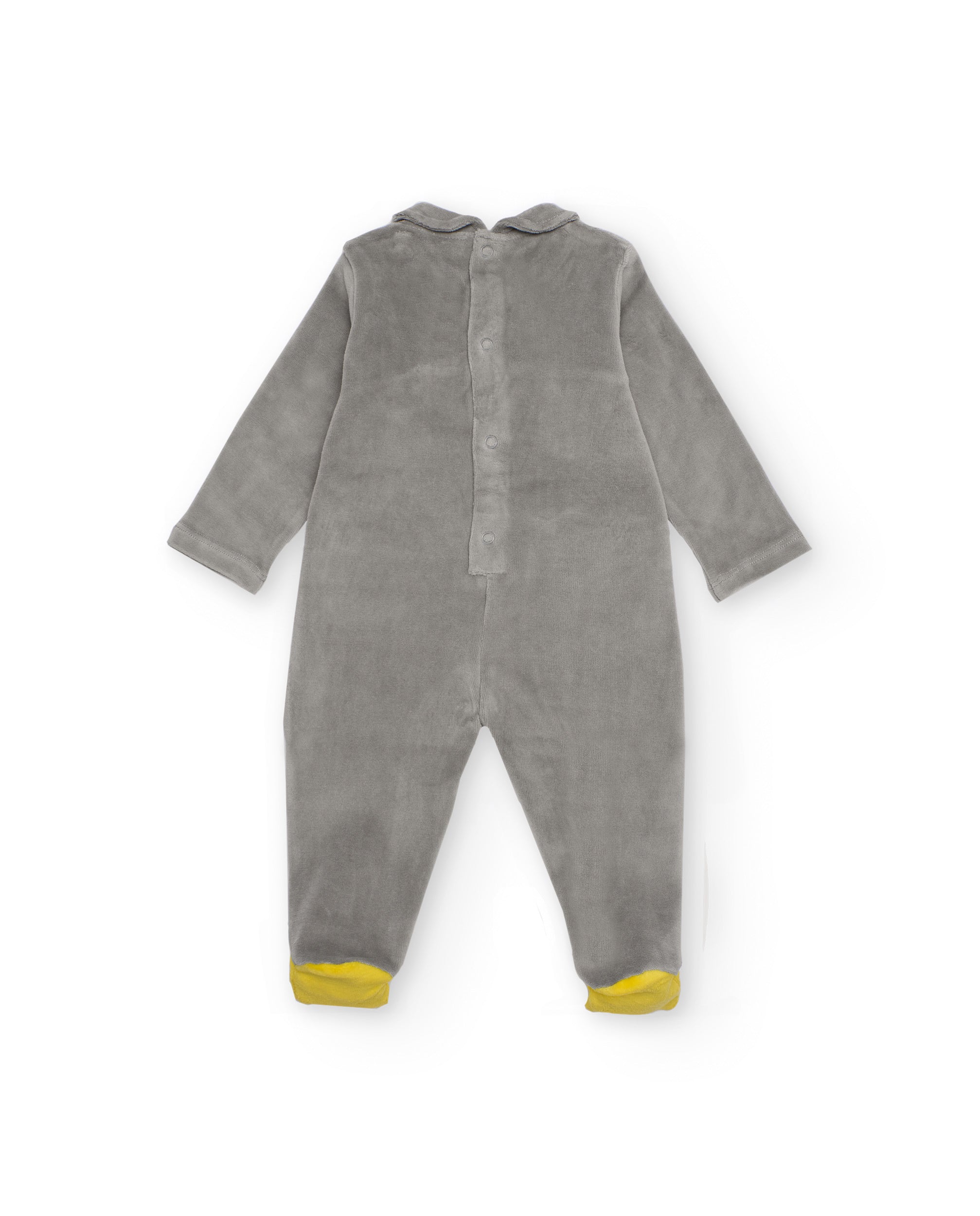 Pelele de recién nacido de terciopelo gris con diseño de