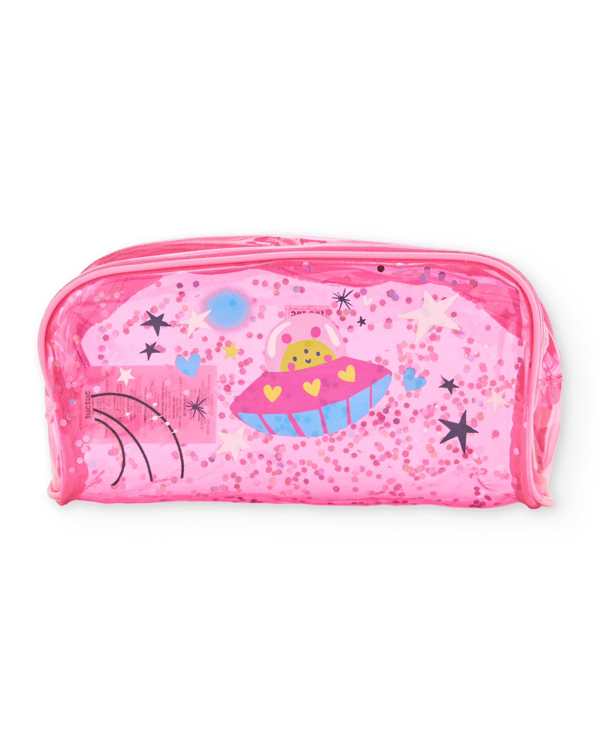 Estuche para niña rosa con estampado espacial