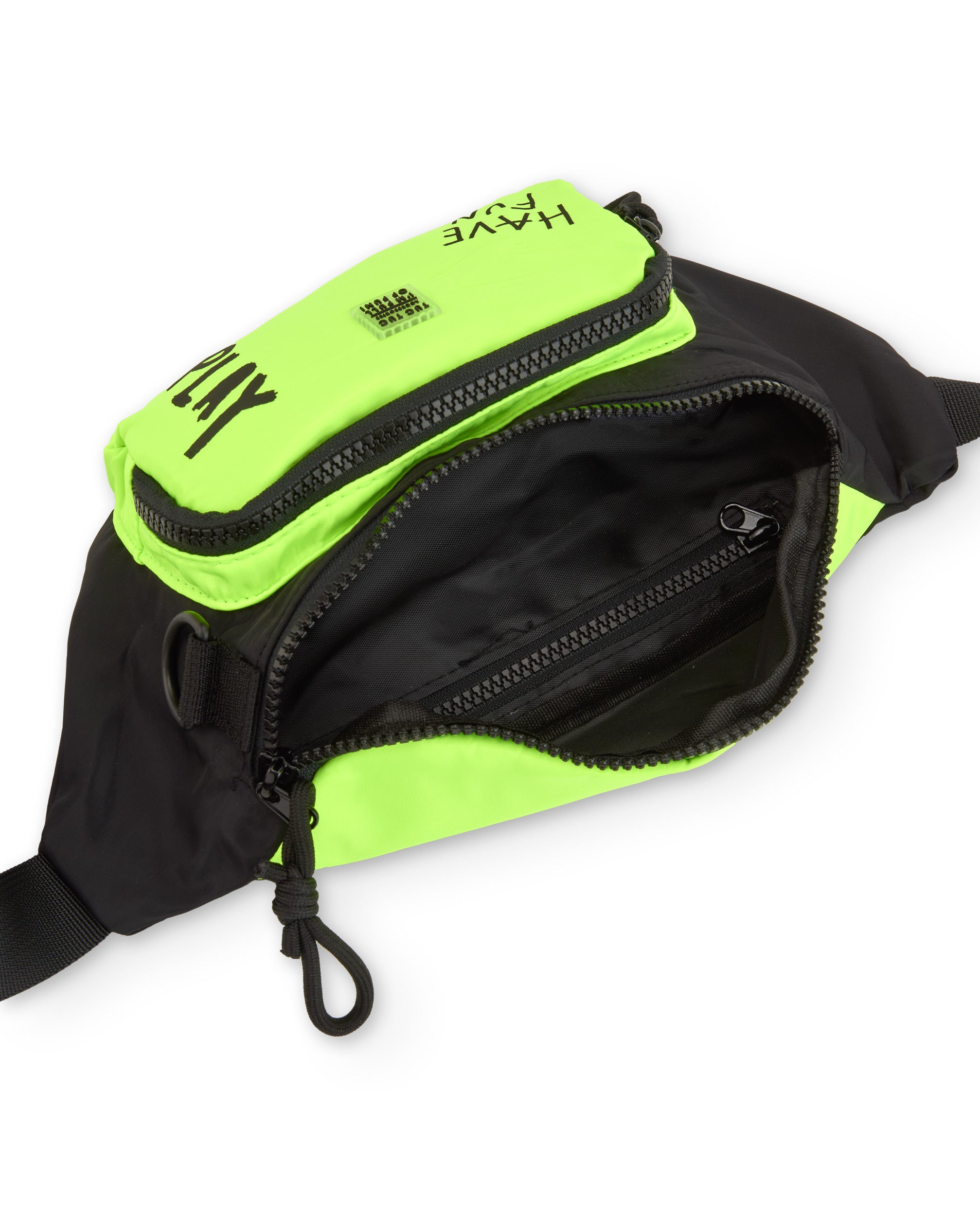 Riñonera para niño en negro y verde flúor con bolsillos