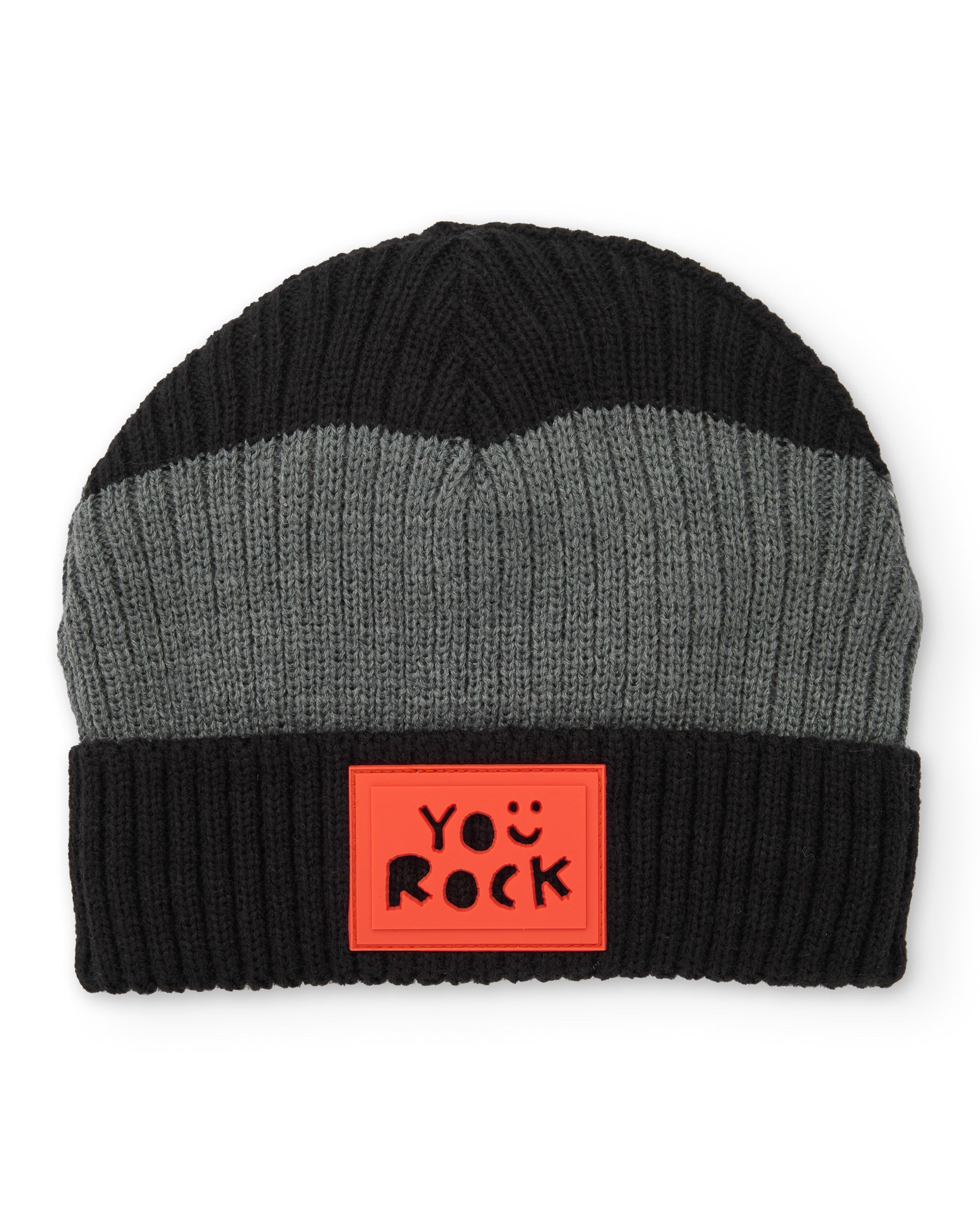 Gorro de punto de niño en color negro y gris con detalle