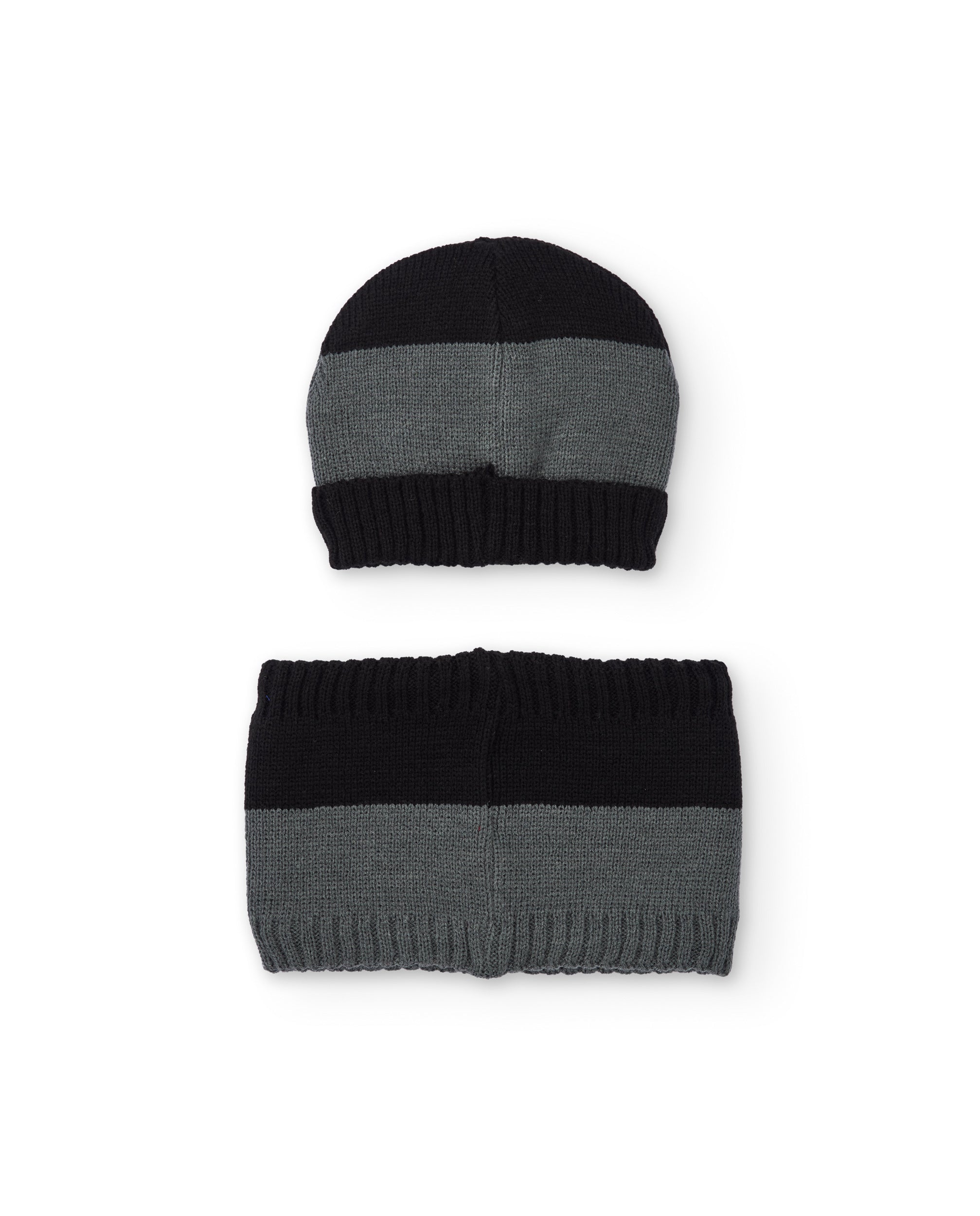 Set de gorro y braga de punto de niño en color negro y gris con