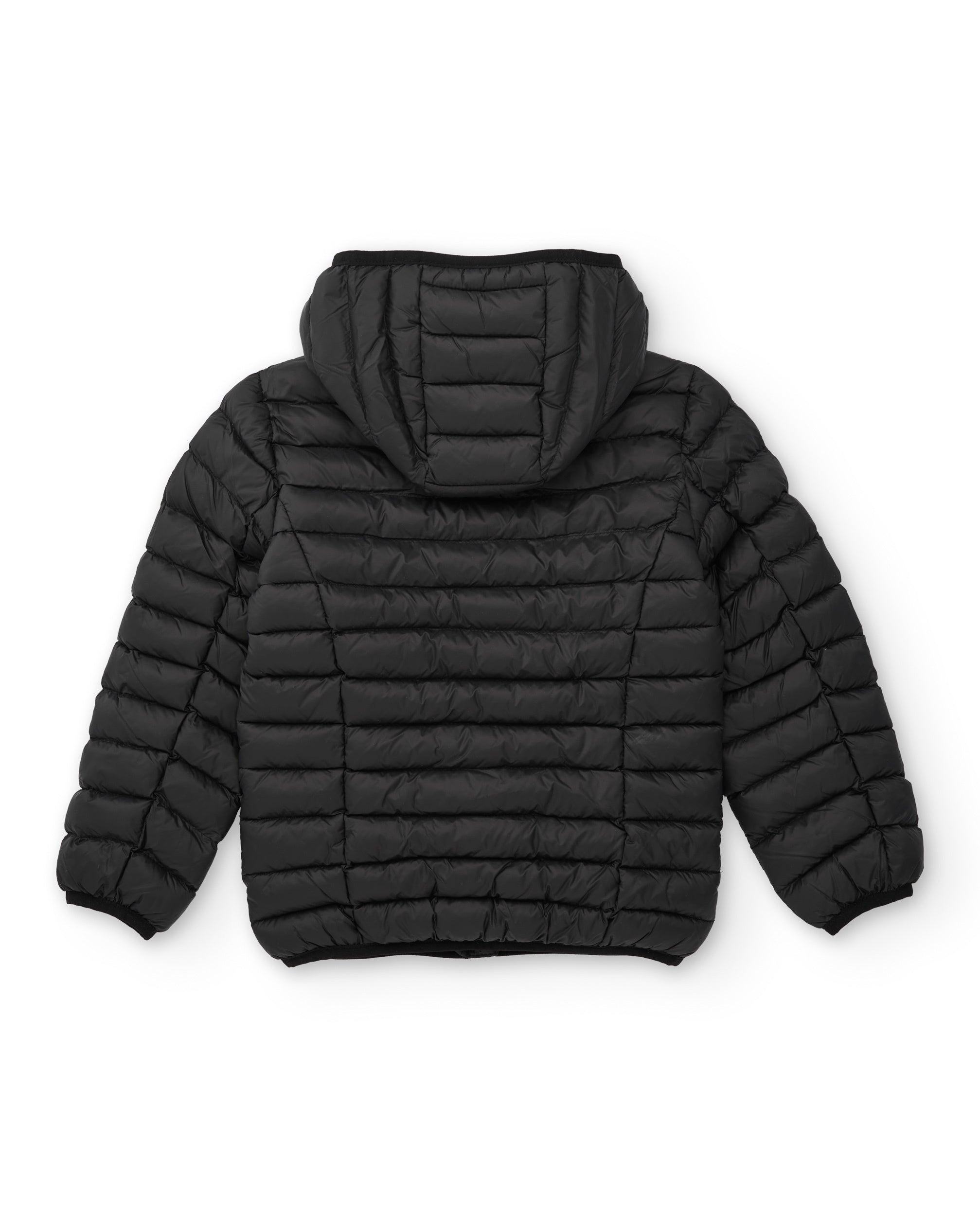 Chaqueta acolchada de niño color negro con capucha y cierre de