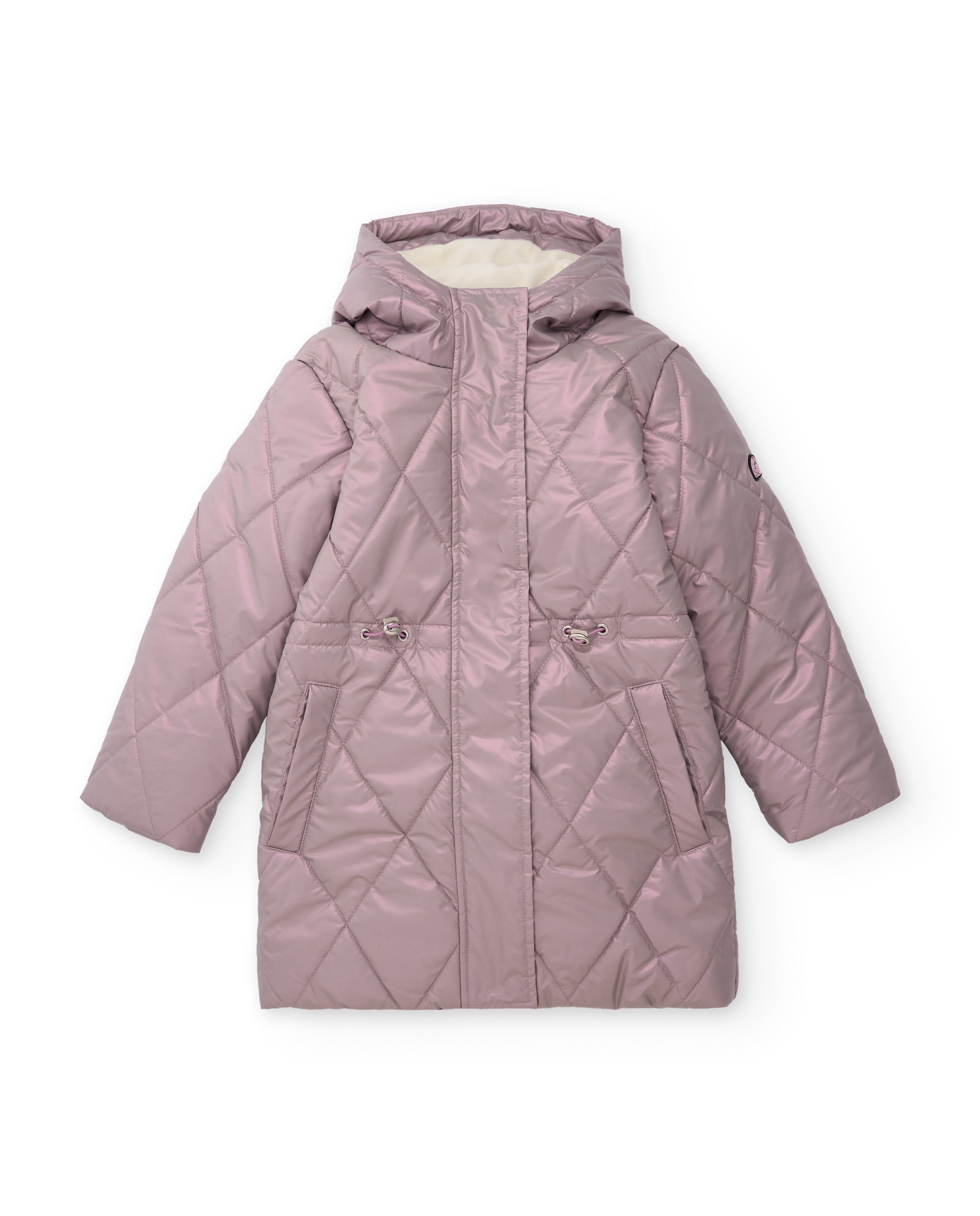 Abrigo acolchado de niña en color rosa con capucha