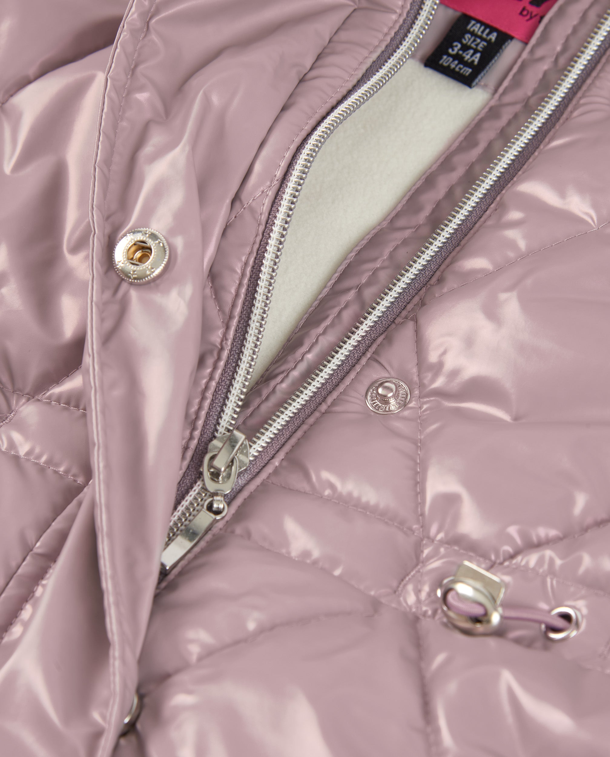 Abrigo acolchado de niña en color rosa con capucha