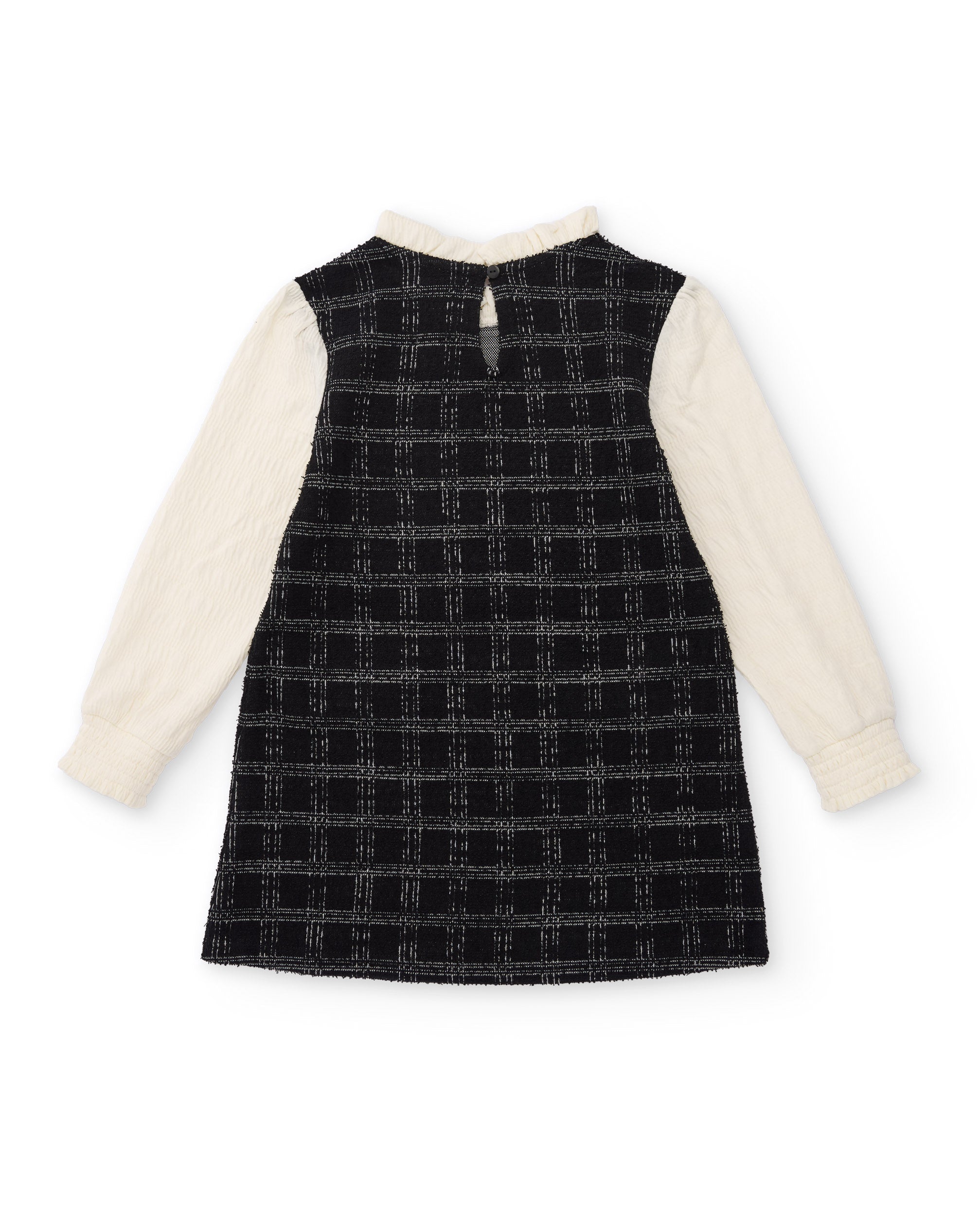 Vestido de niña en tejido de cuadros con mangas en contraste