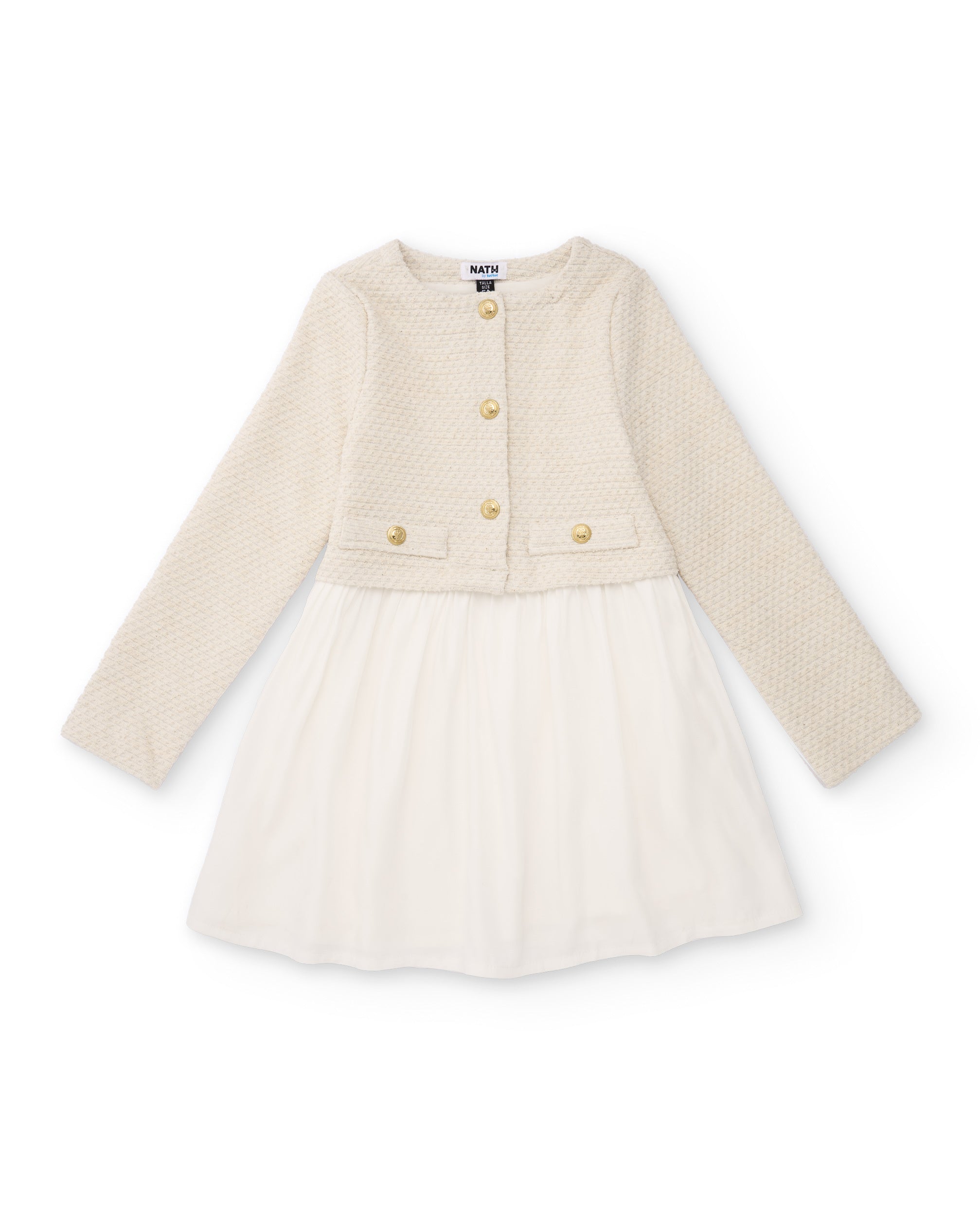 Vestido de niña en color crudo con chaquetita simulada