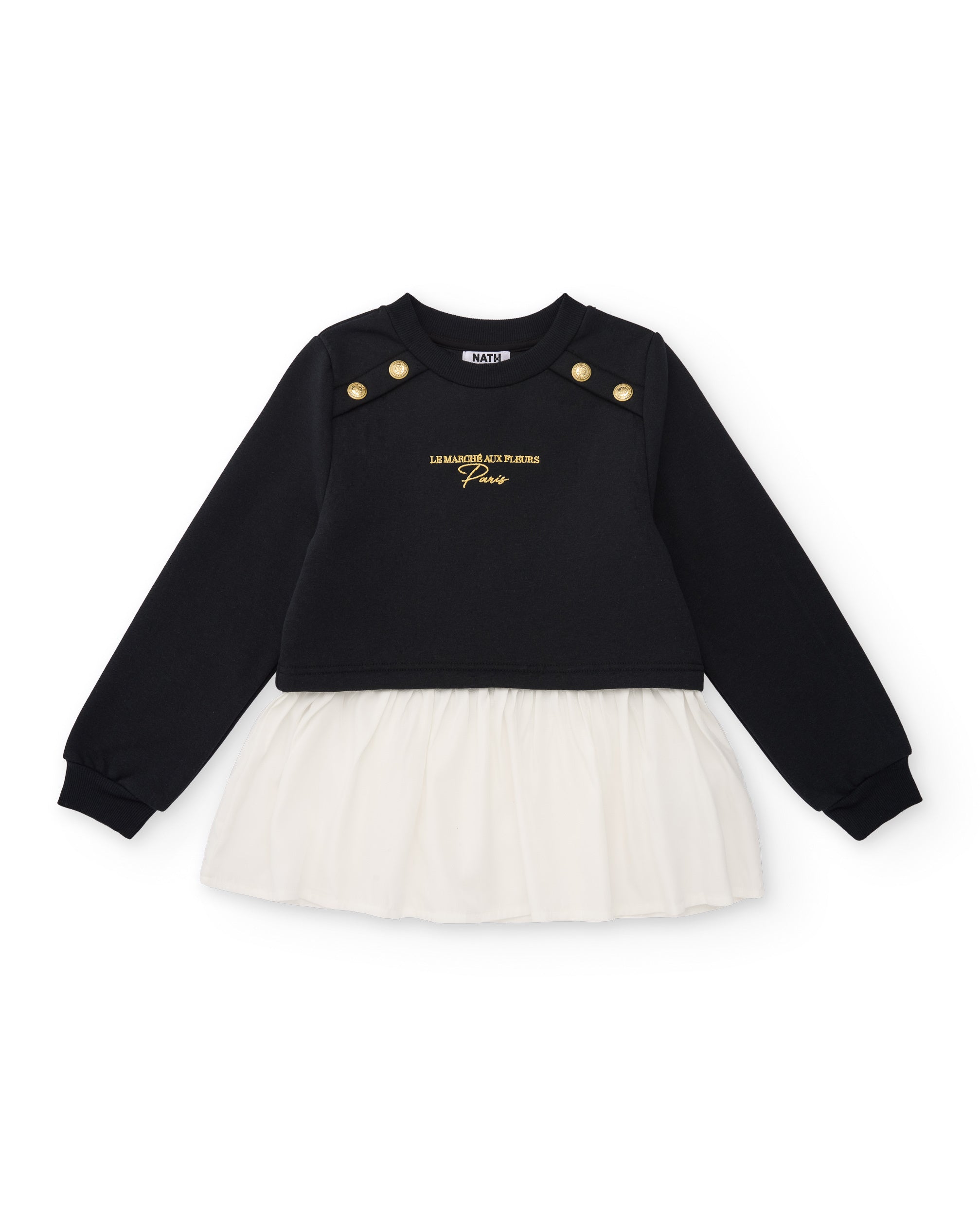 Vestido sudadera de niña en negro con falda blanca
