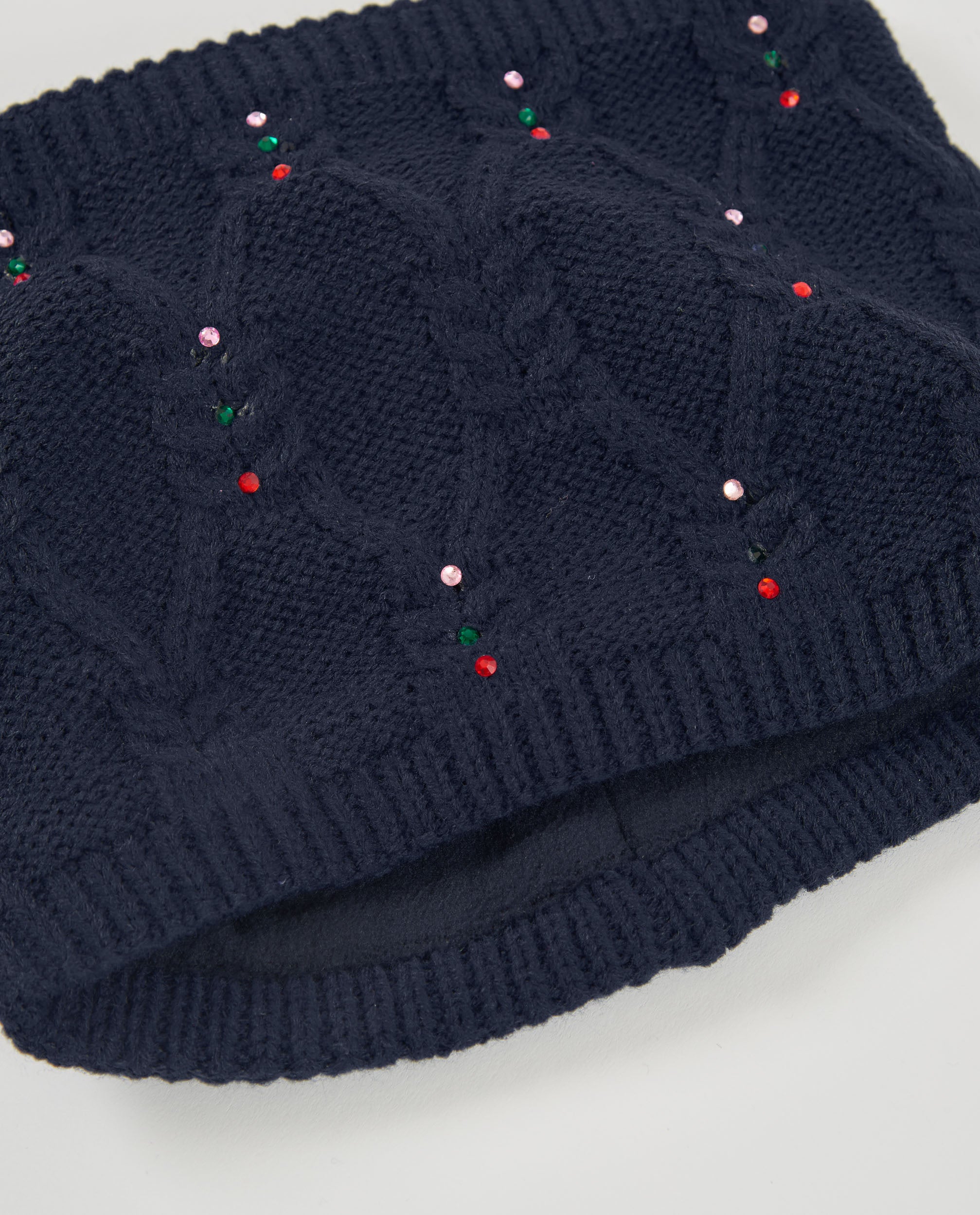 Conjunto de gorro y braga de niña en punto azul marino con