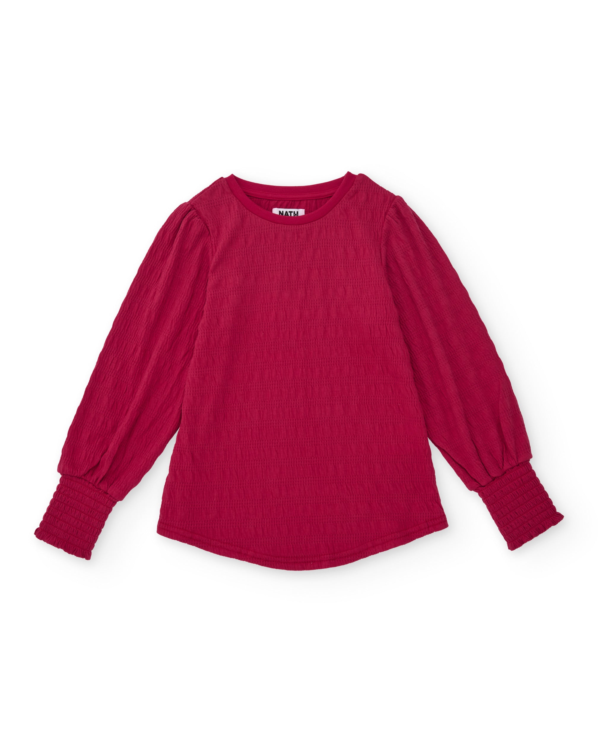 Camiseta de niña en color rojo con mangas largas abullonadas