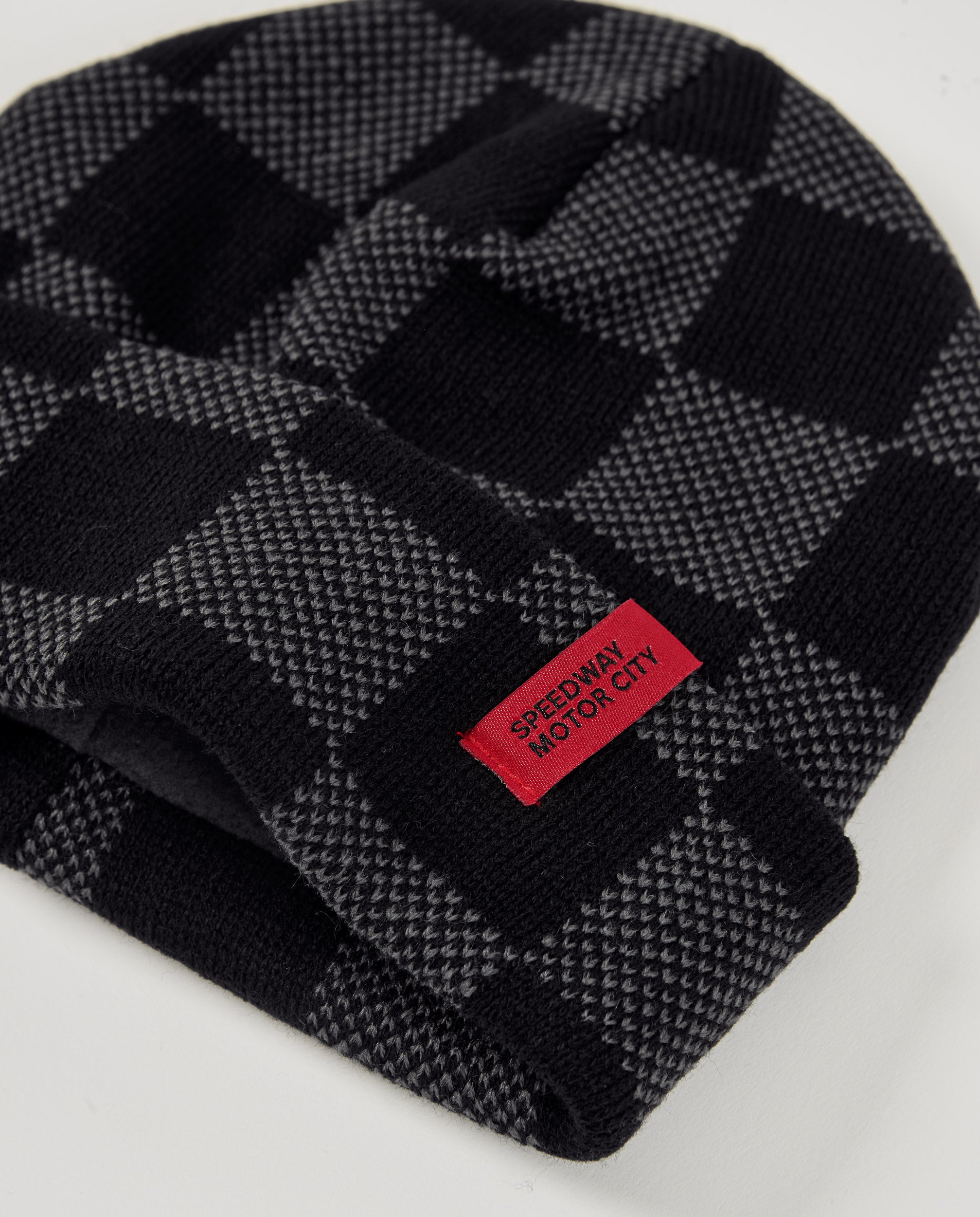 Set de gorro y braga de punto en cuadros negros y grises