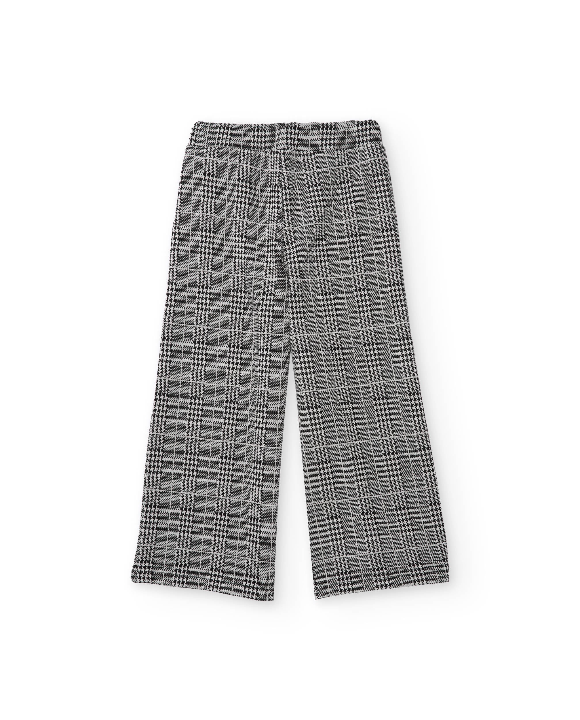 Pantalón de niña de cuadros en tonos grises y corte recto