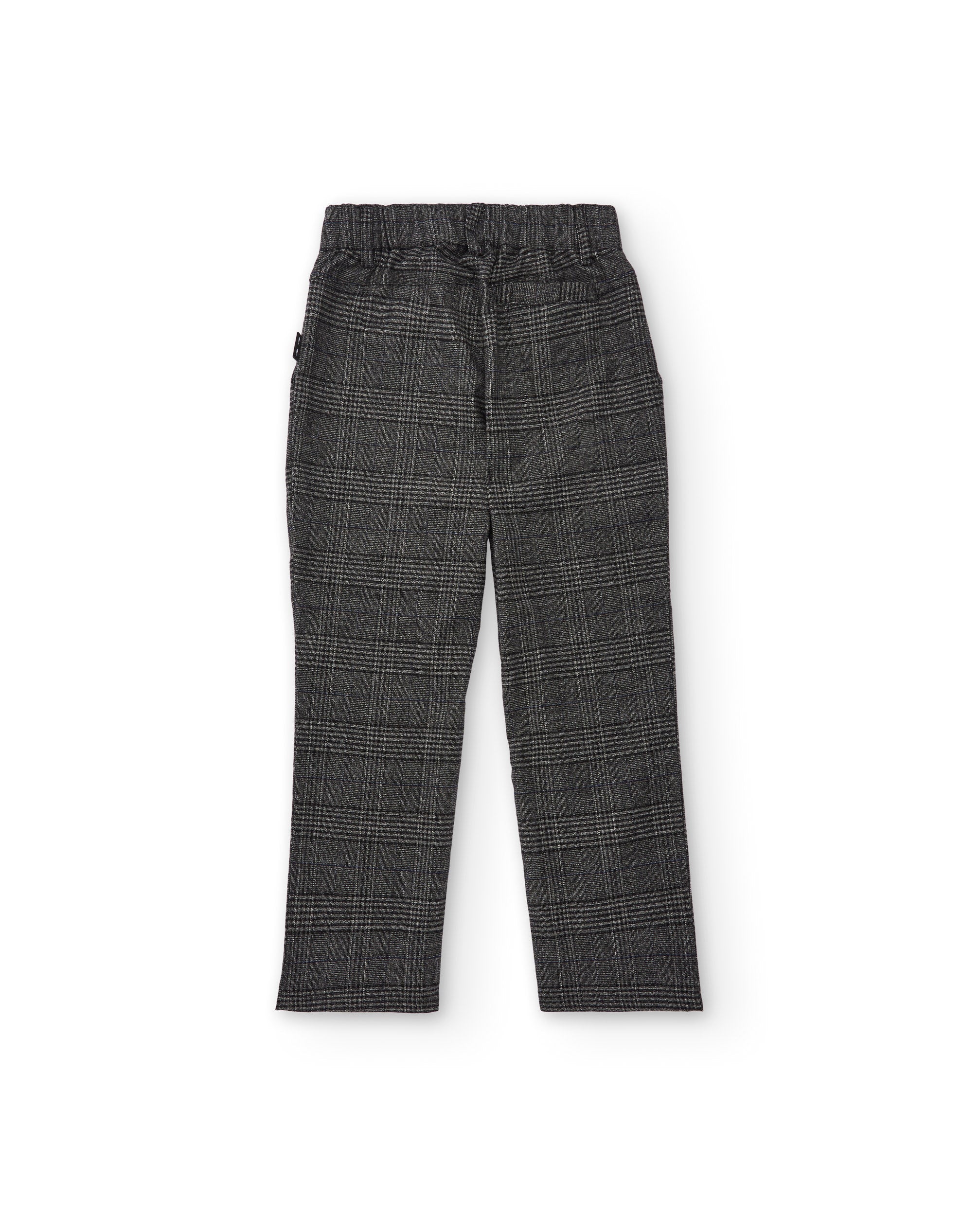 Pantalón de niño gris con estampado de cuadros y cintura