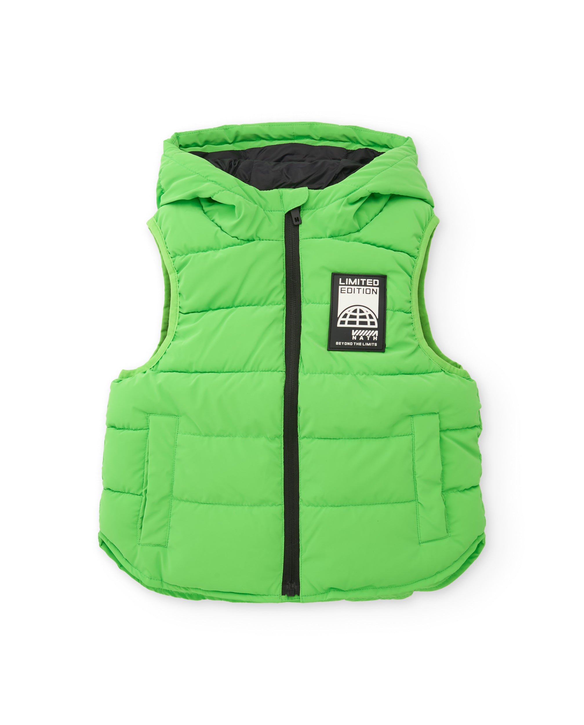 Chaleco acolchado de niño en color verde con capucha