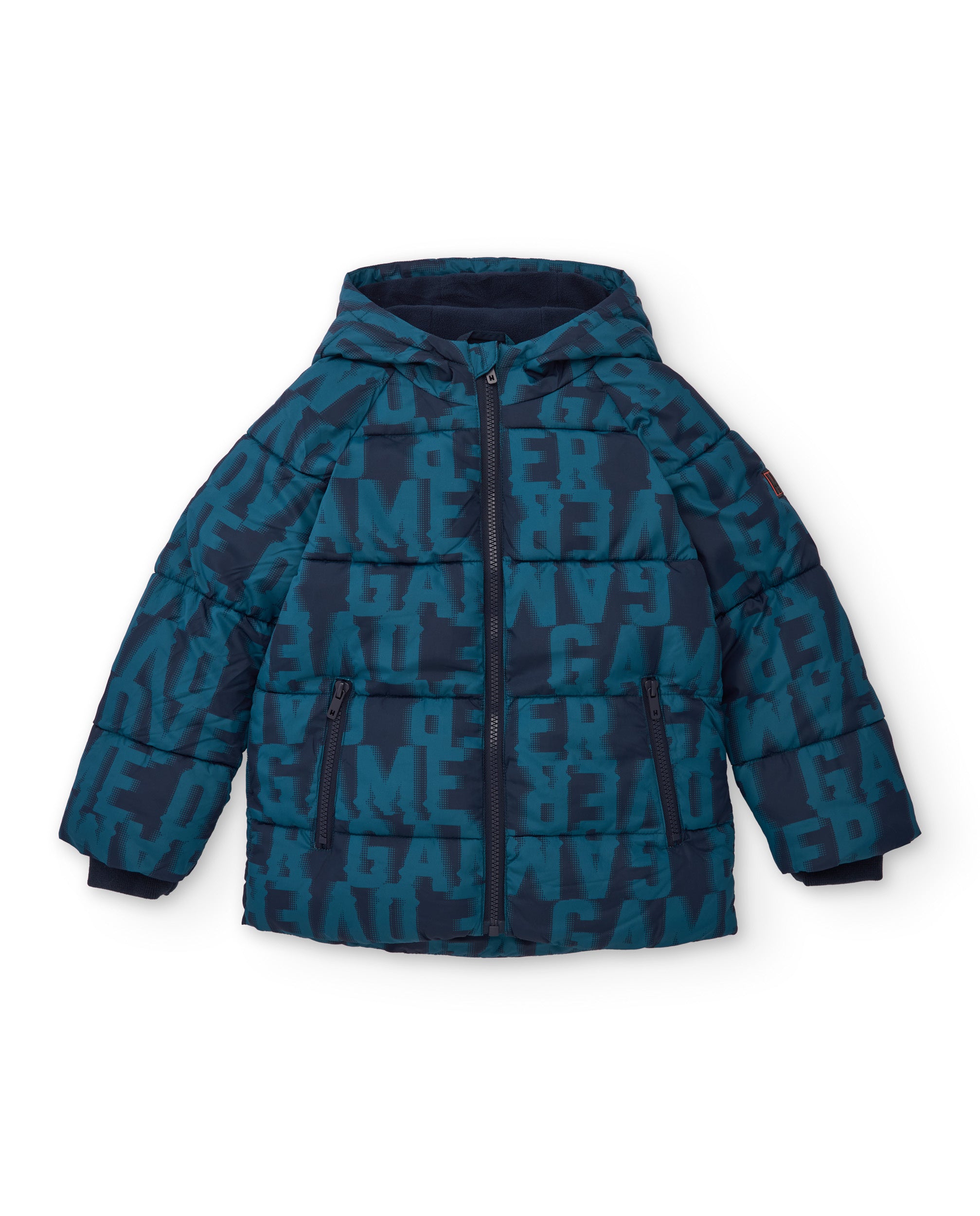Abrigo acolchado de niño con print gamer en azul marino