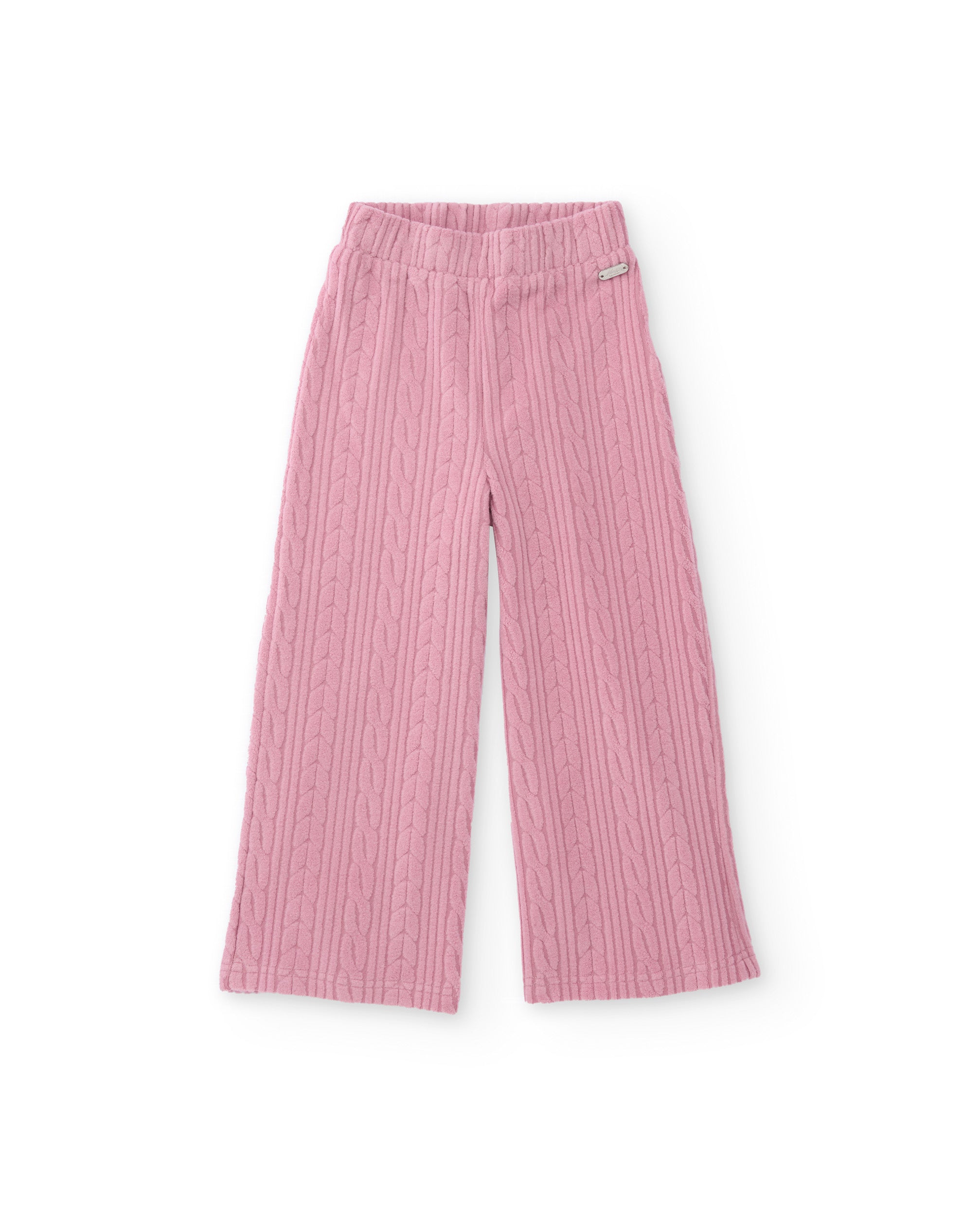 Pantalón largo de niña en rosa con punto trenzado y cintura