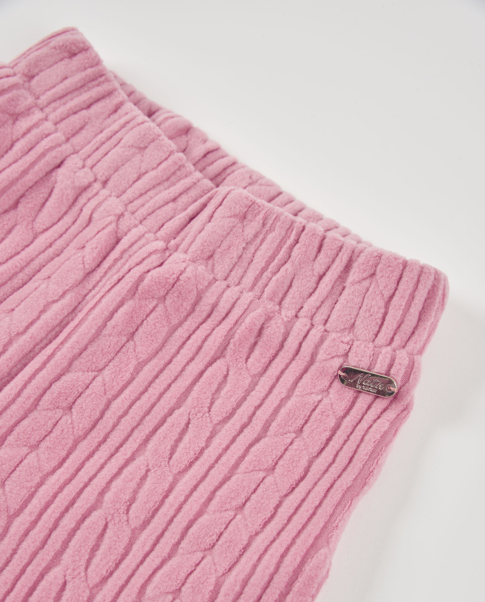 Pantalón largo de niña en rosa con punto trenzado y cintura