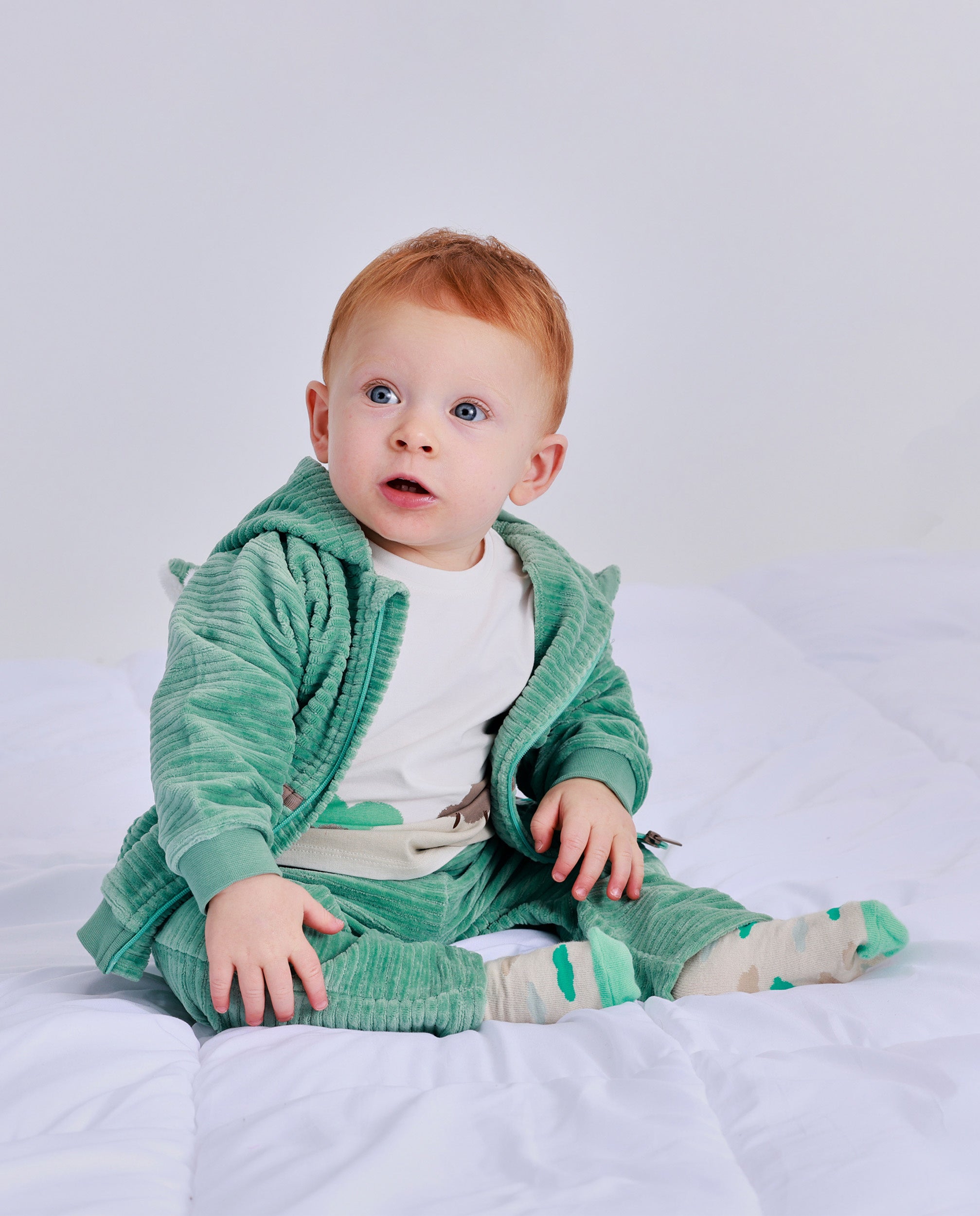 Ensemble trois pièces pour nouveau-né en vert et blanc avec motif petit mouton