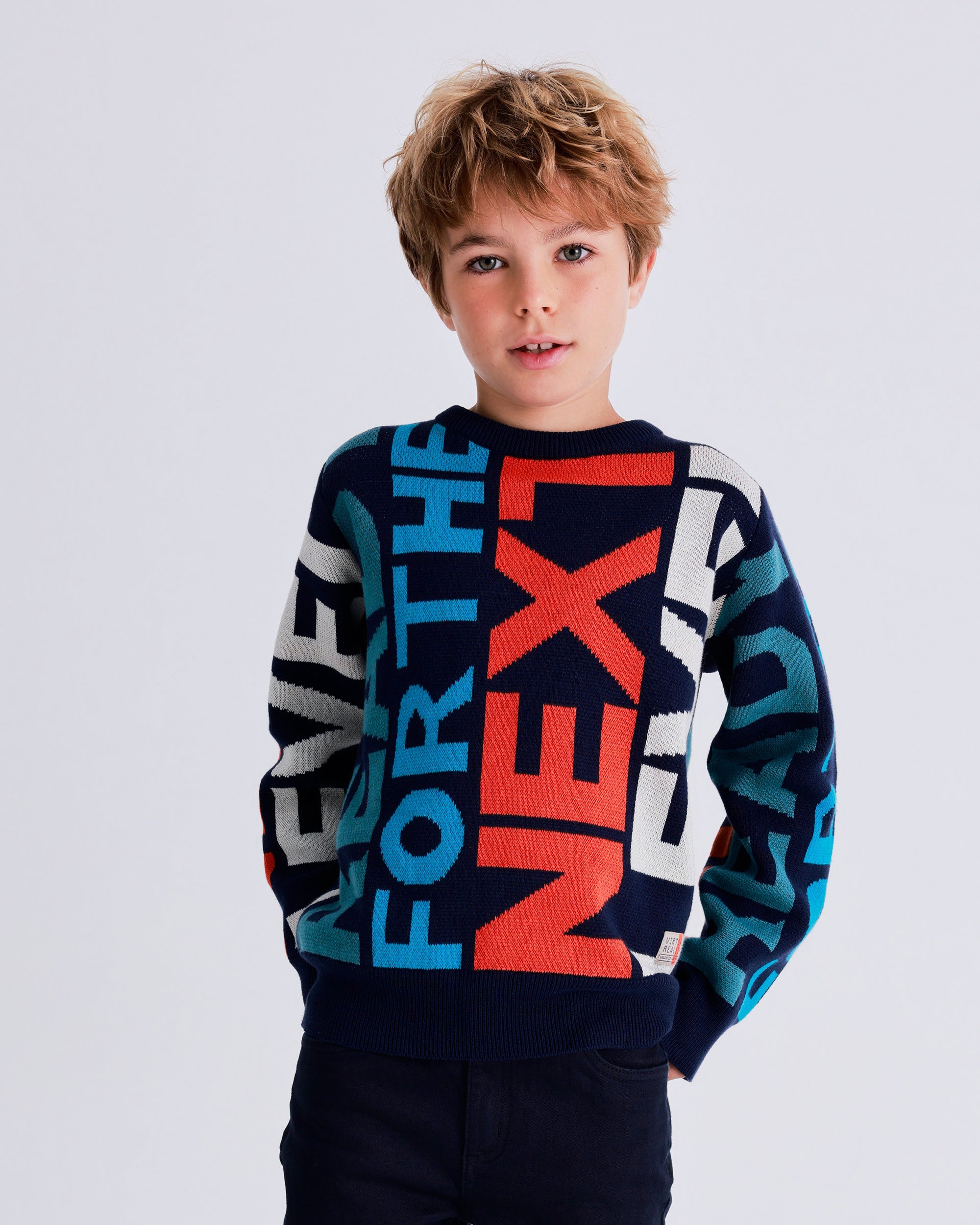 Jersey de punto para niño con letras multicolor