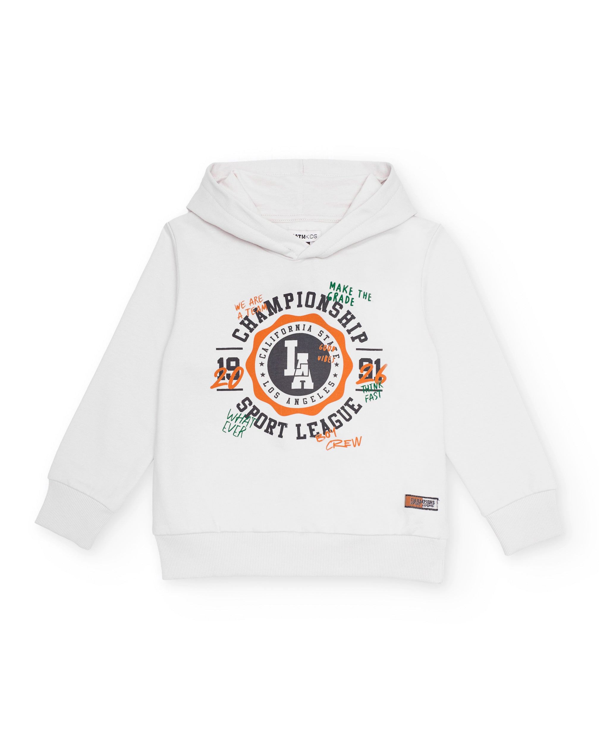 Sudadera blanca con capucha y estampado deportivo para niño