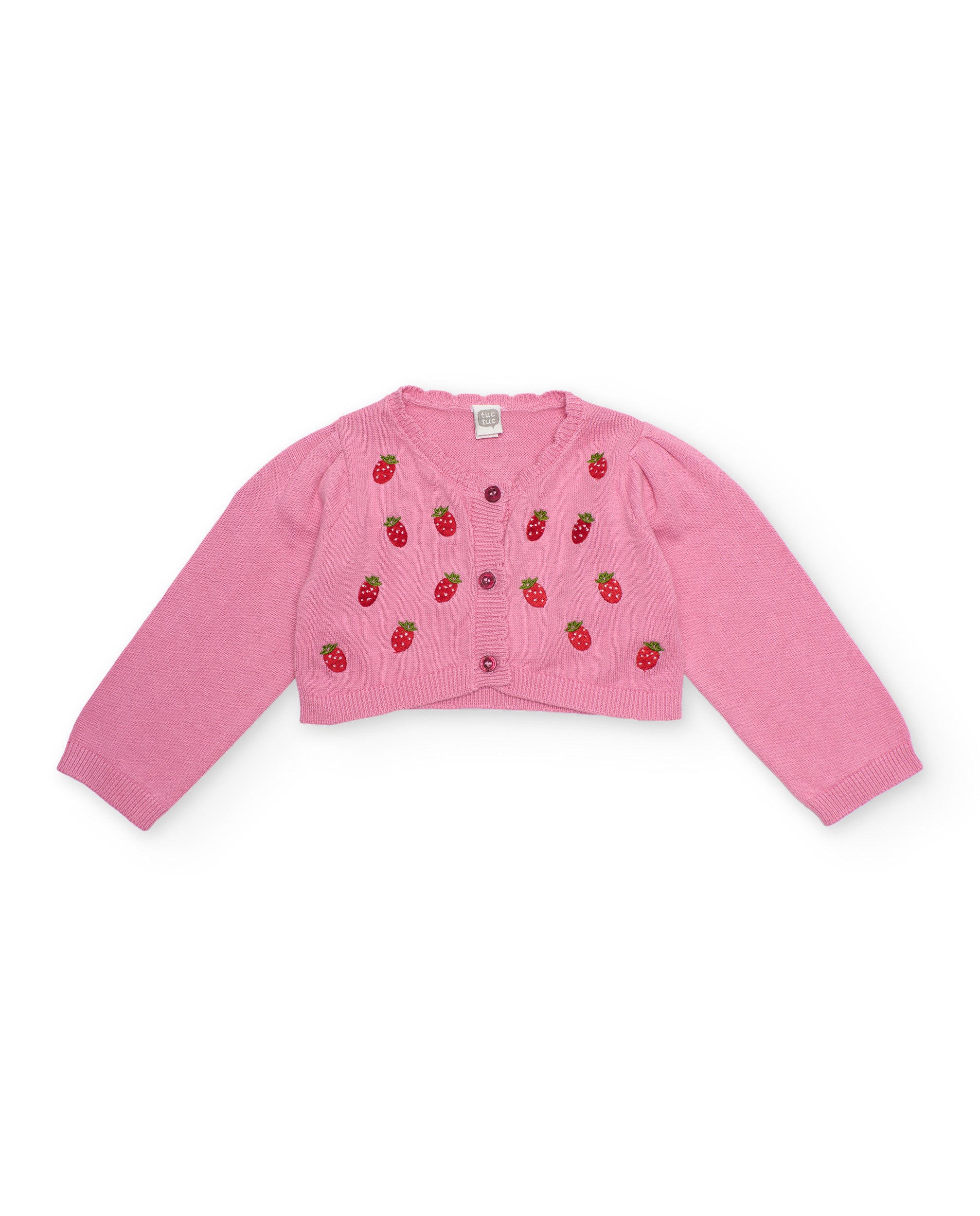 Chaqueta de recién nacido de tricot y fresitas bordadas