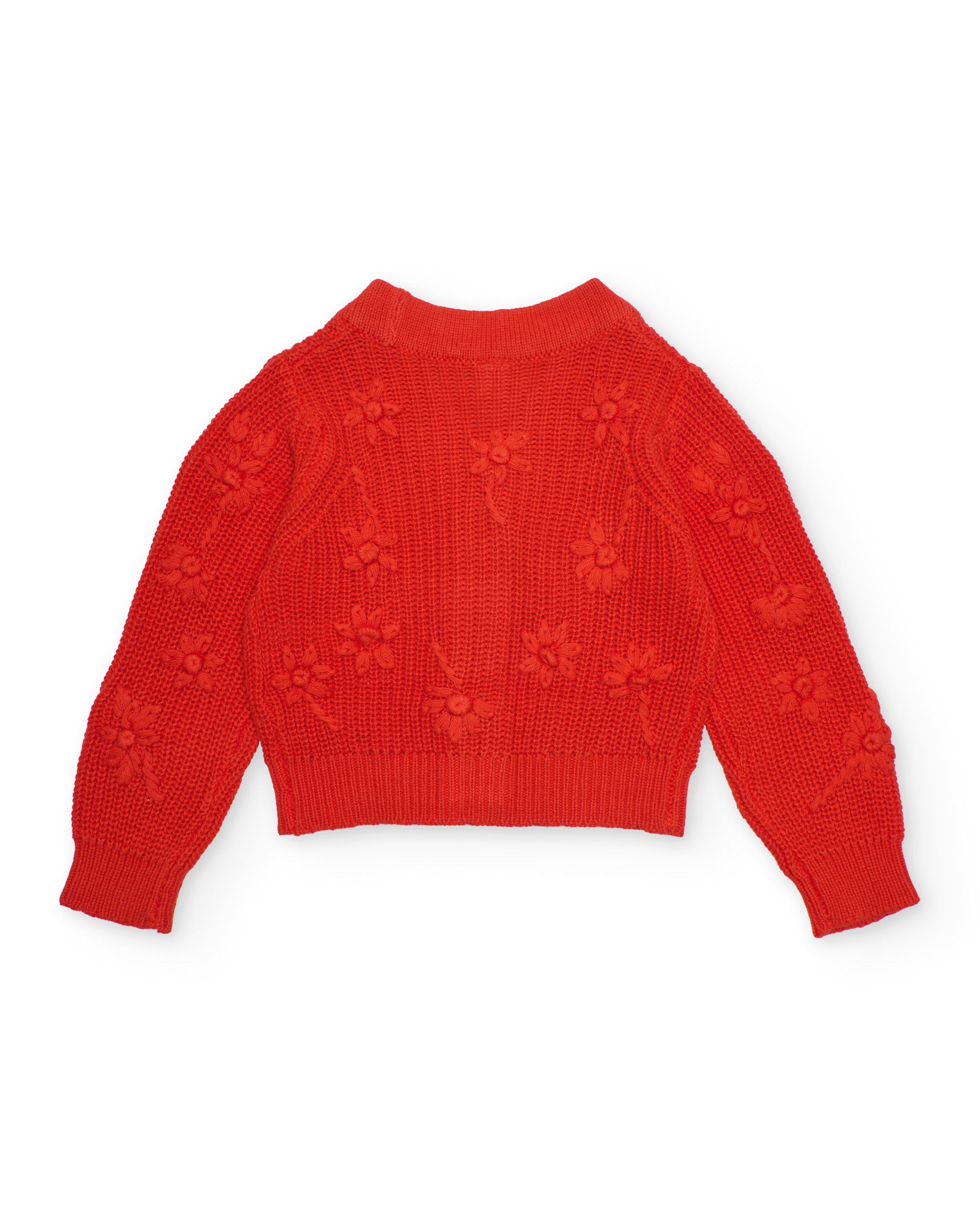 Chaqueta de niña de tricot y relieve de flores