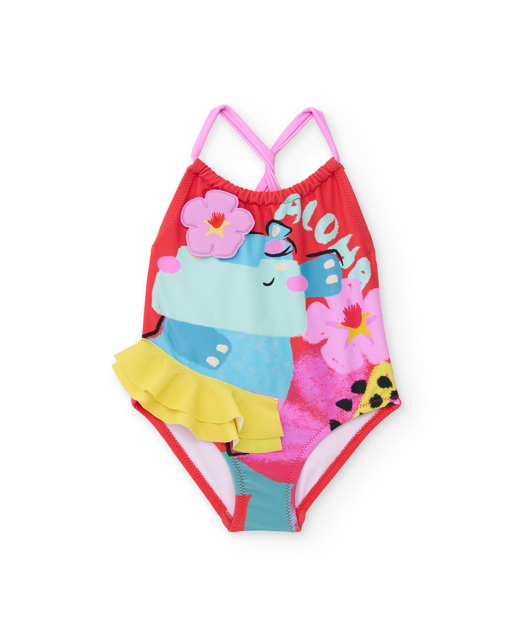 Bañador de niña de punto y volante doble