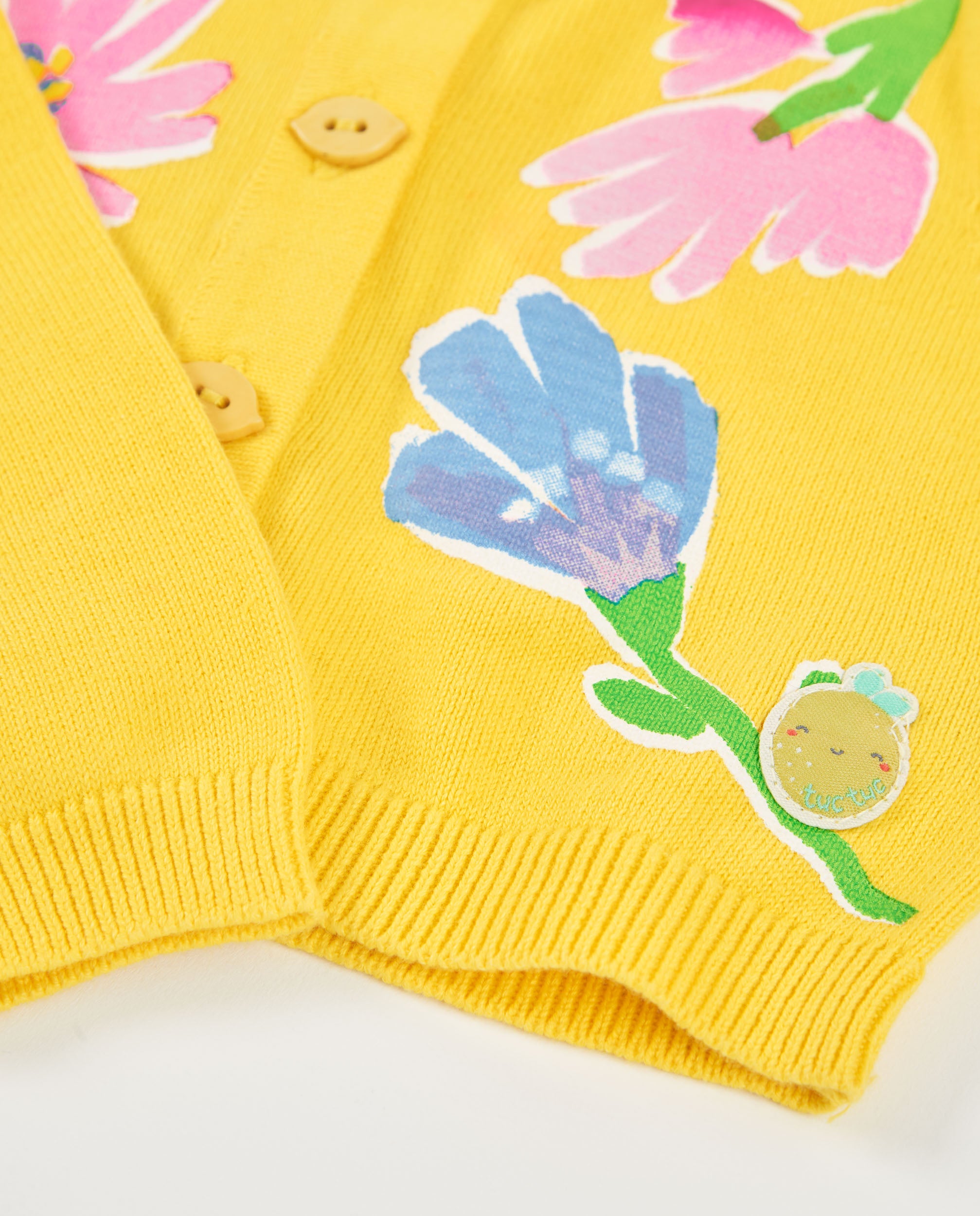 Chaqueta de niña de tricot con estampado floral