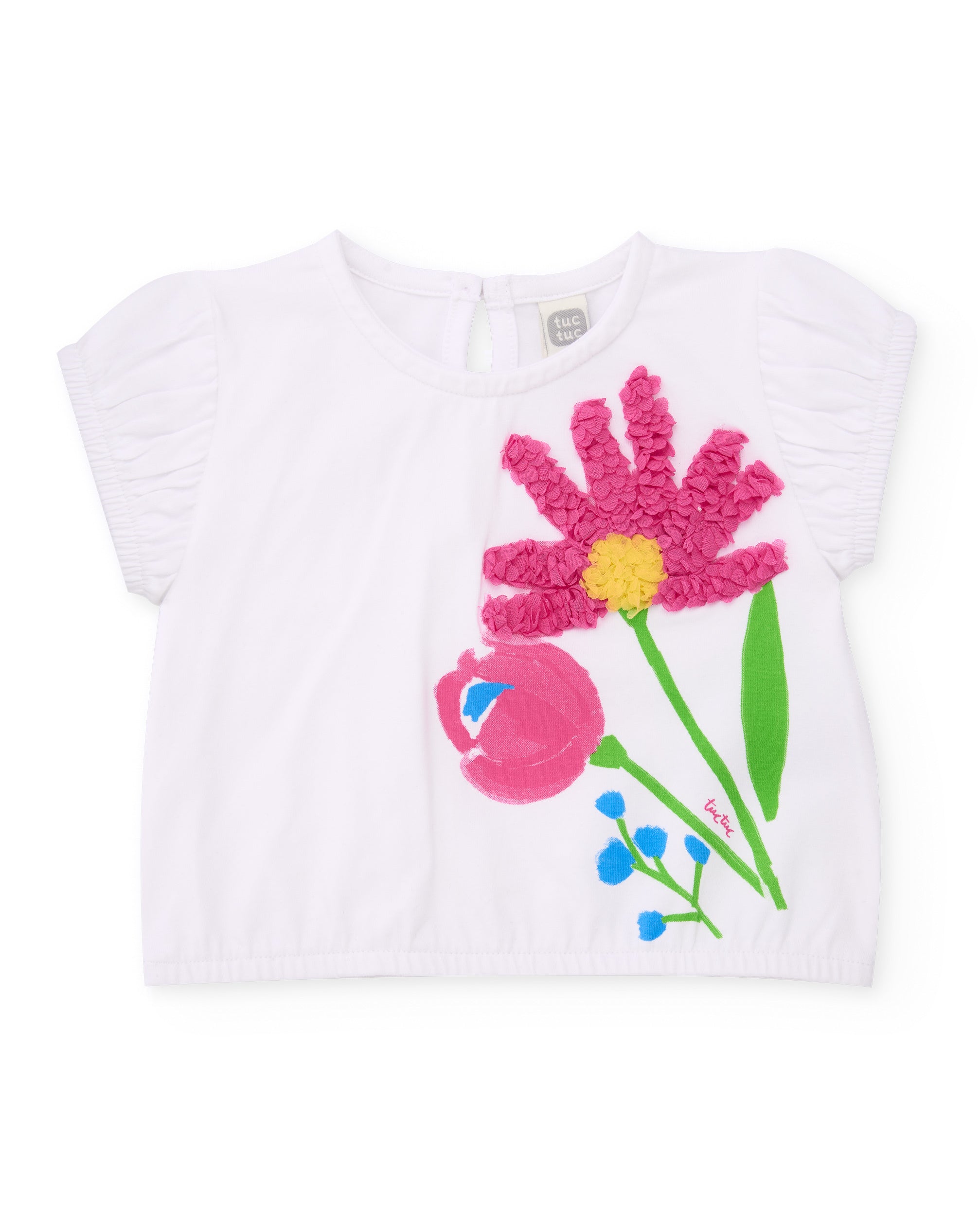 Camiseta de niña de punto y flor en relieve